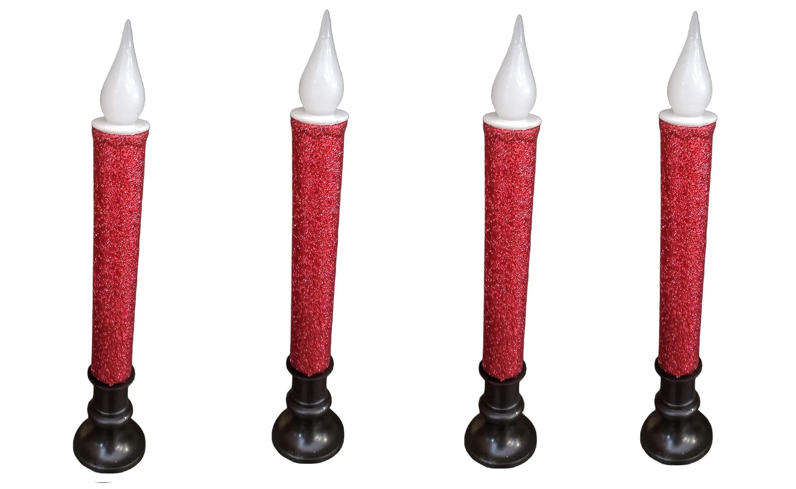 Set of 4 Battery Operated Christmas Window Led Candle with Timer Red with Black Base 9 inches Tall