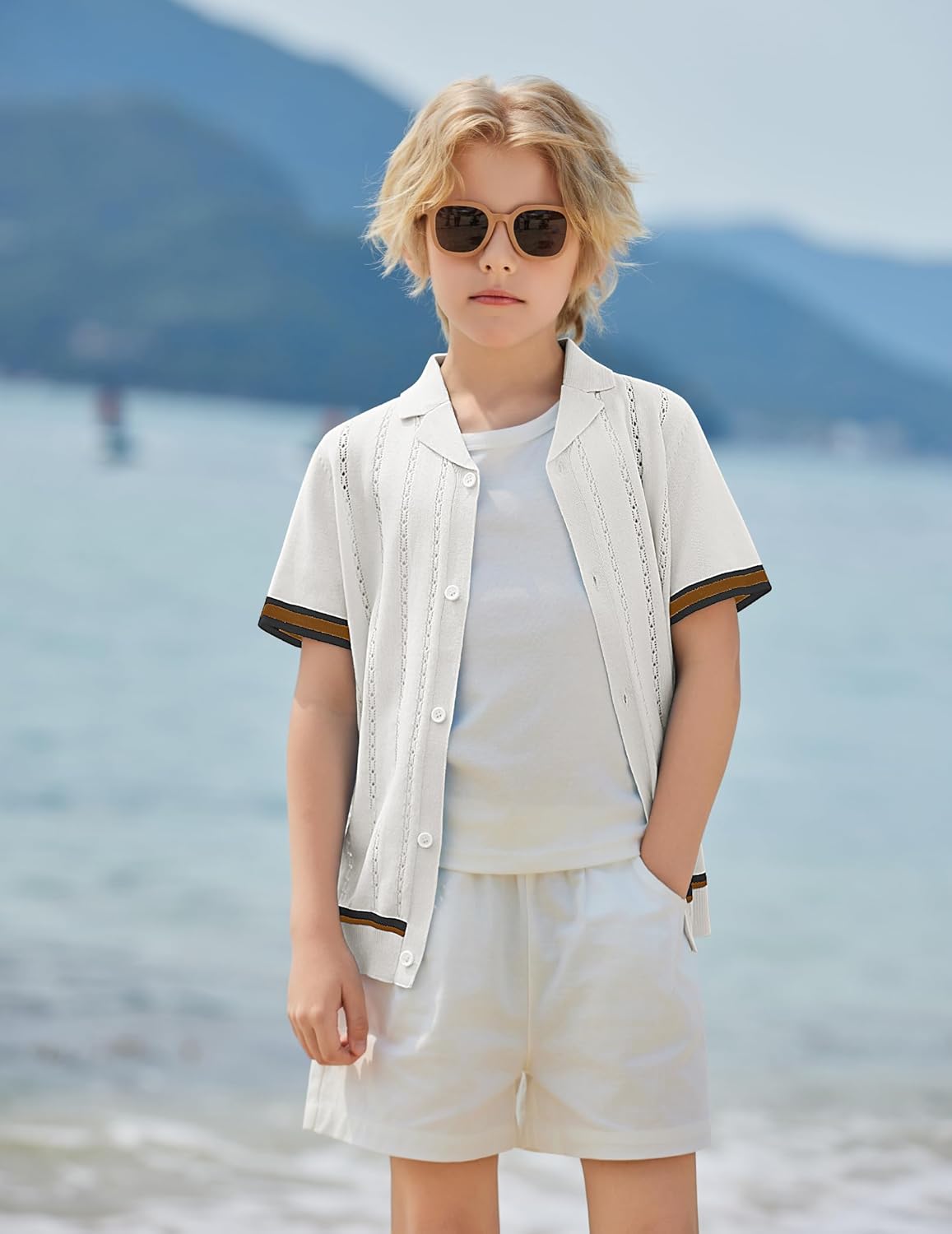 Arshiner Boys Knit Shirts Short Sleeve Button Down Shirt Vintage Fashion Casual Summer Beach Shirts for Kids 4-13 Years - Image 4