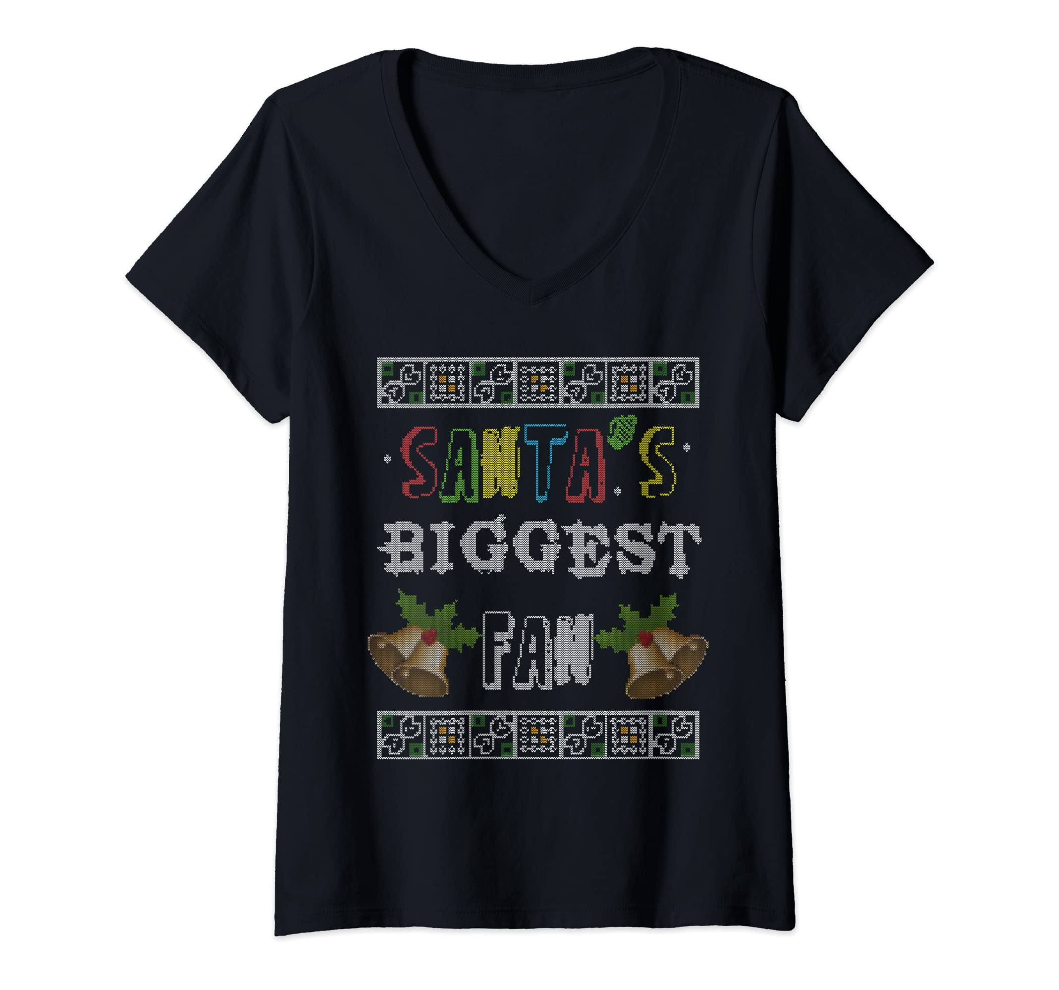 Santa's Biggest Fan Neyyru MerchWomens Santa's Biggest Fan Christmas Merch V-Neck T-Shirt