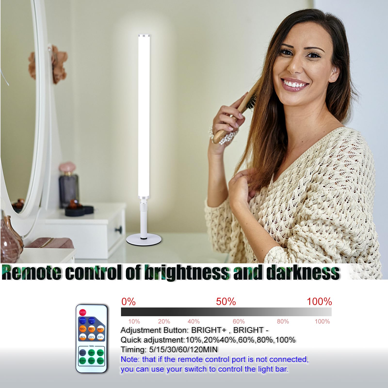 LED Vanity Lights for Mirror, Ultra bright/RA90/6000K/Remote Dimming Makeup Lights, Height Adjustable 12V/18W Fill Light for Mirror, for Make up, Photography, Video Recording Conference Lighting