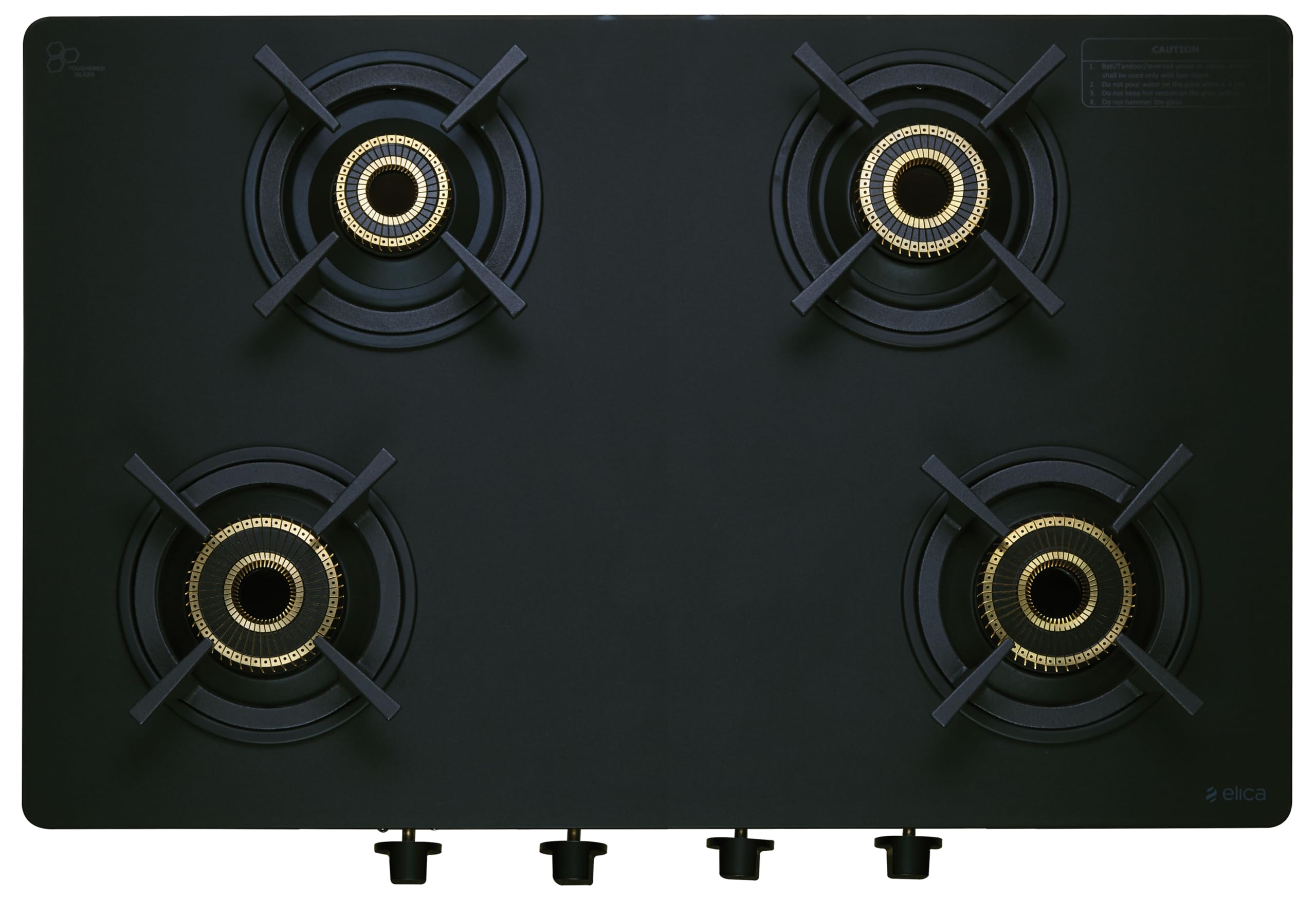 Elica 4 Burner Manual Ignition Gas Stove | MATT ONYX 774 CT VETRO 2J BK | High Efficiency Direct Flame | Matt Finish Toughened Glass | Cast Iron Pan Support | 5 Yr Glass Warranty-image-49