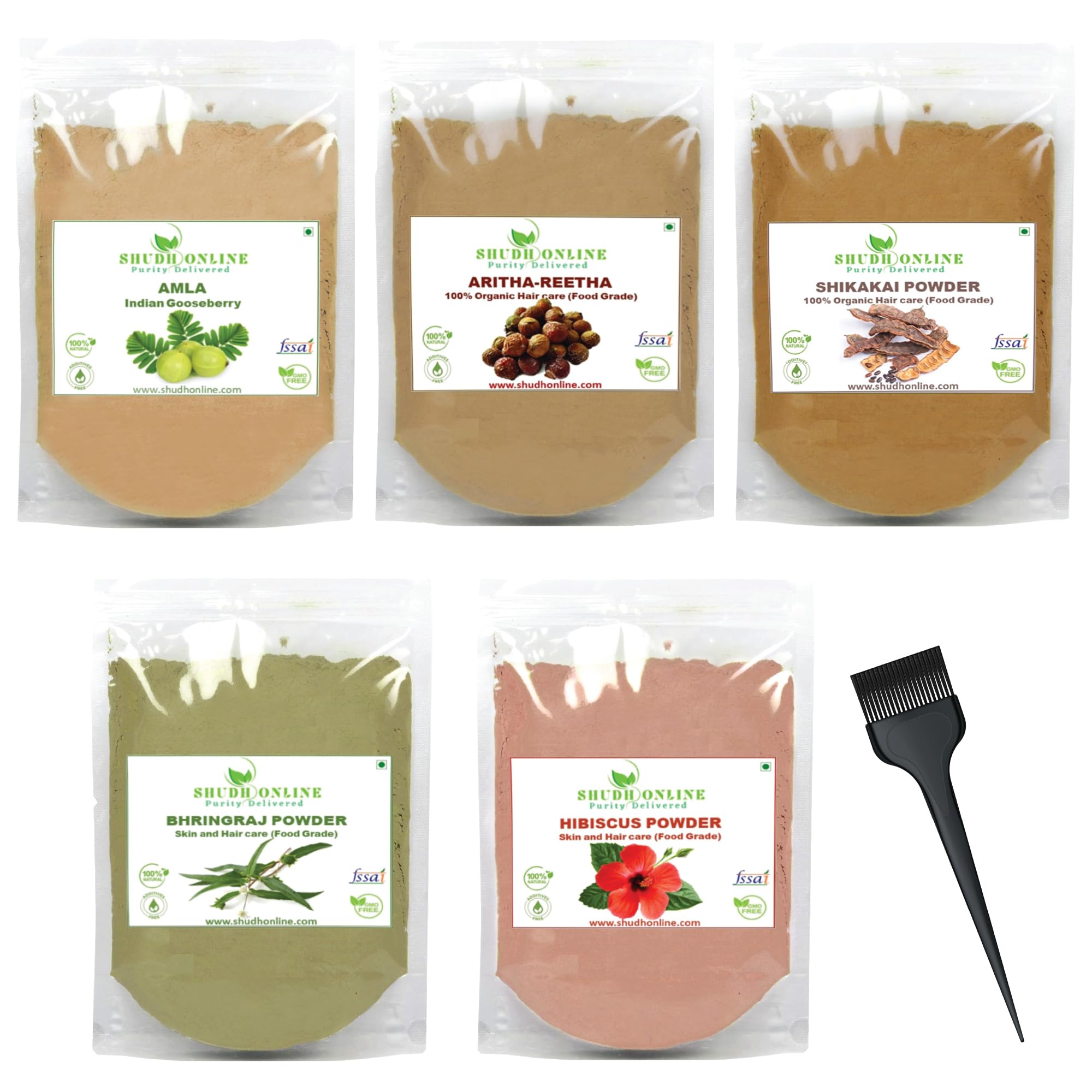 Shudh Online Amla, Reetha, Bhringraj, Shikakai & Hibiscus Powder combo for hair (50 grams each)