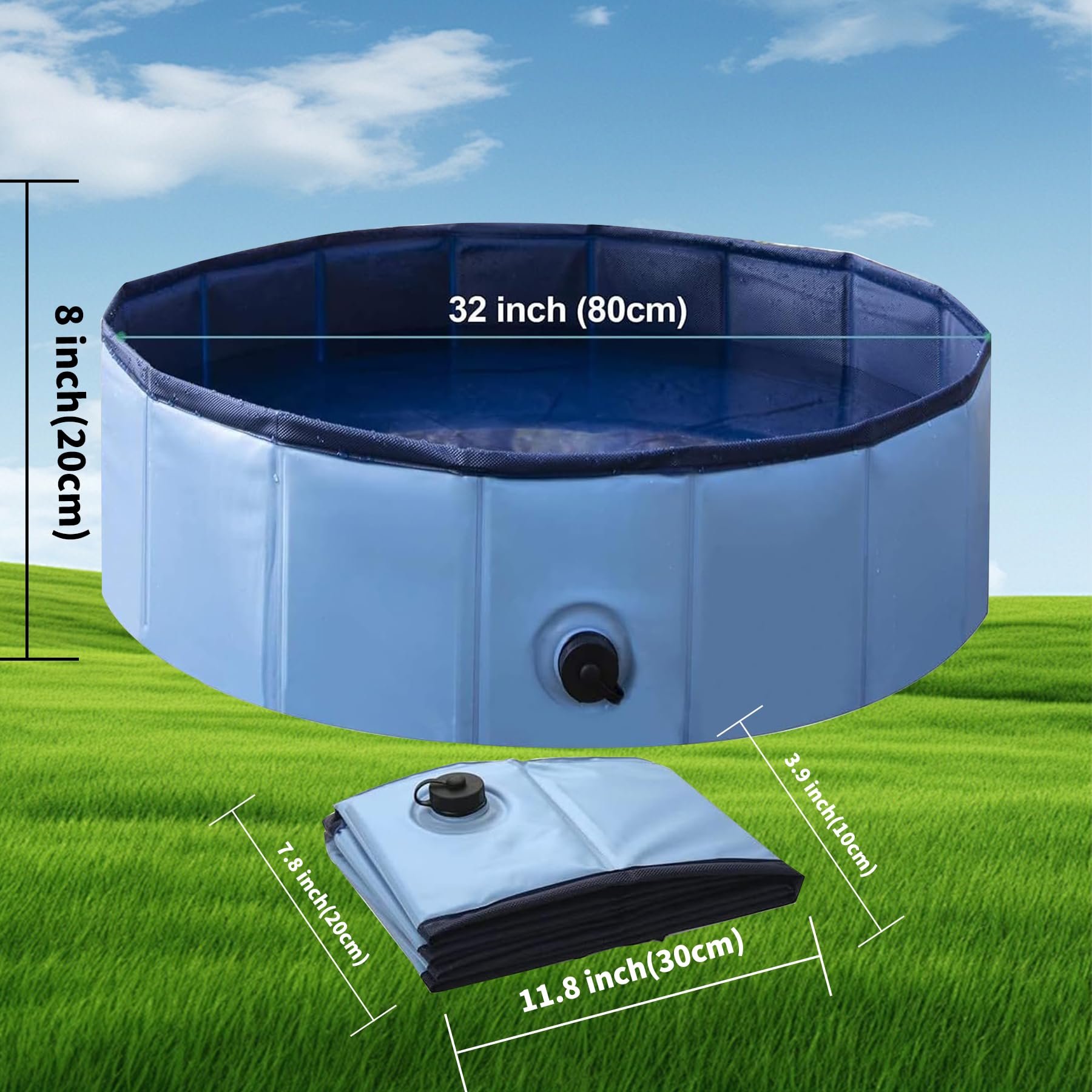 Zegupal Piscina para perros grandes y pequeños, plegable, antideslizante, 80 x 20 cm, piscina para perros engrosada de PVC, resistente al desgaste, piscina de chapoteo para perros, bañera para perros