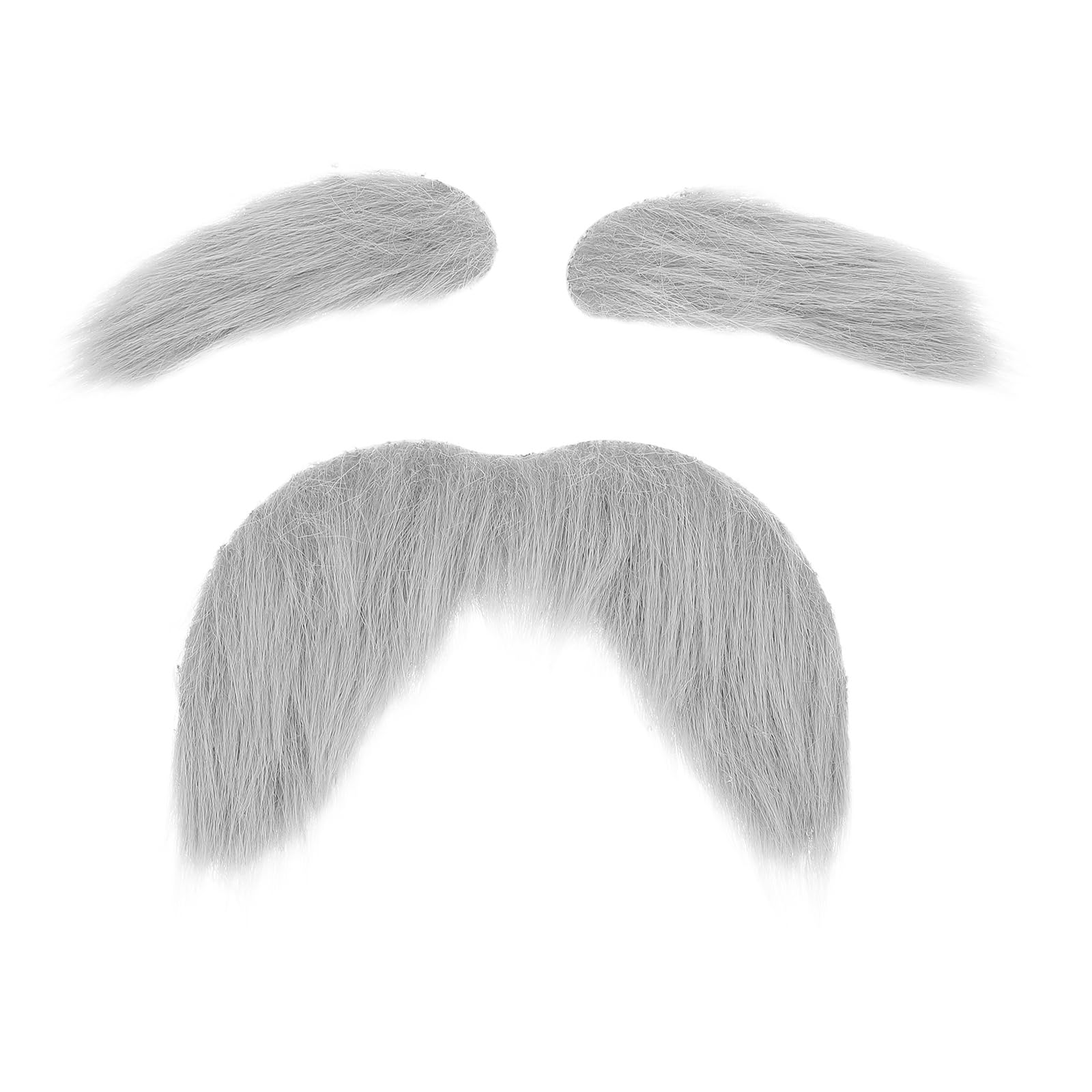 LOGOFUN 3PCS Fake Mustache Eyebrows Set Self Adhesive Funny Beard Props for Halloween Cosplay Makeup Party Costume Accessories - Grey