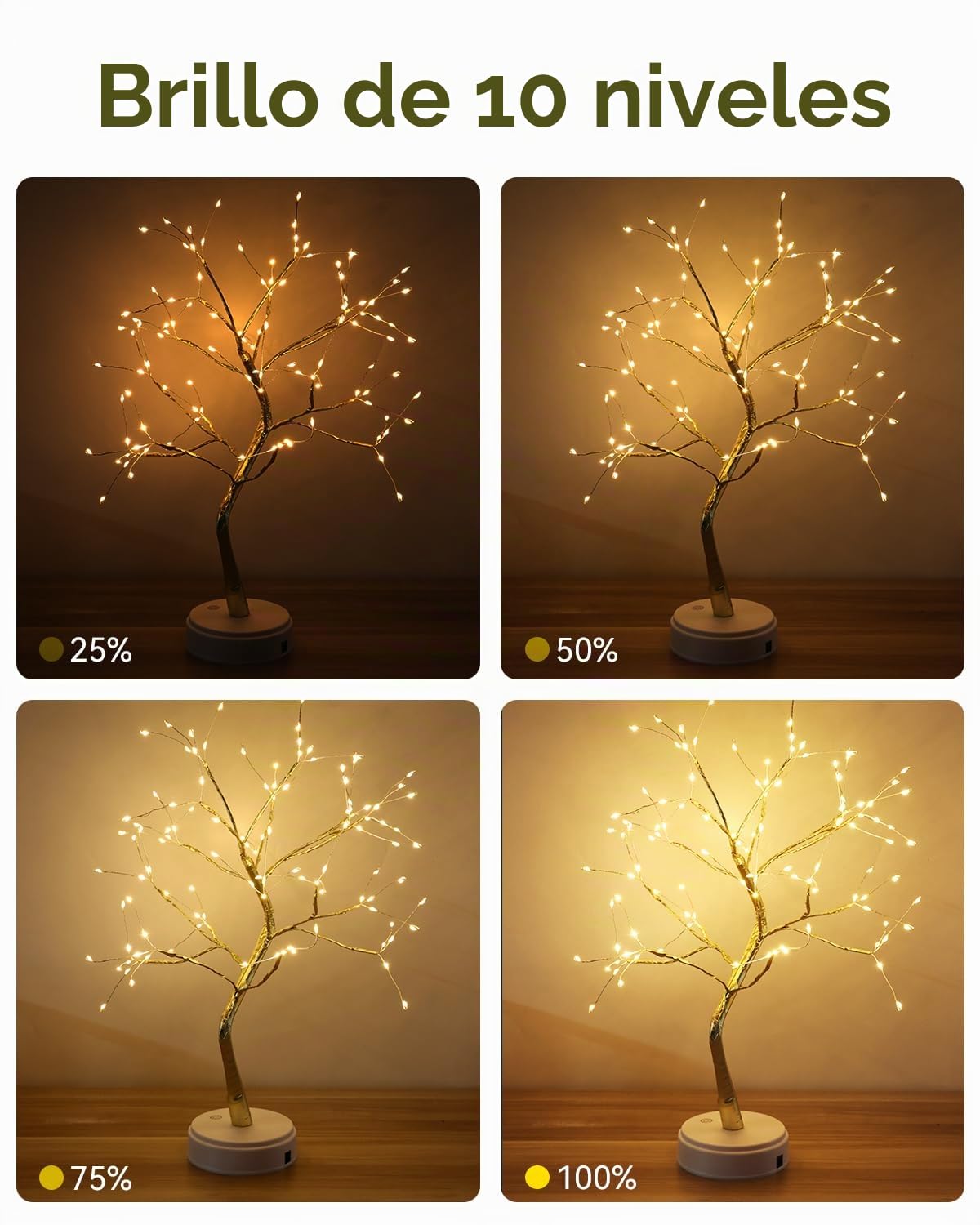 Arbol Luces LED, 108 LED Arbol Lampara Mesa, 8 Modos de Luz y Operación de Control Remoto y Temporizador, Adecuado para Decoración del Hogar, Navidad, Regalos