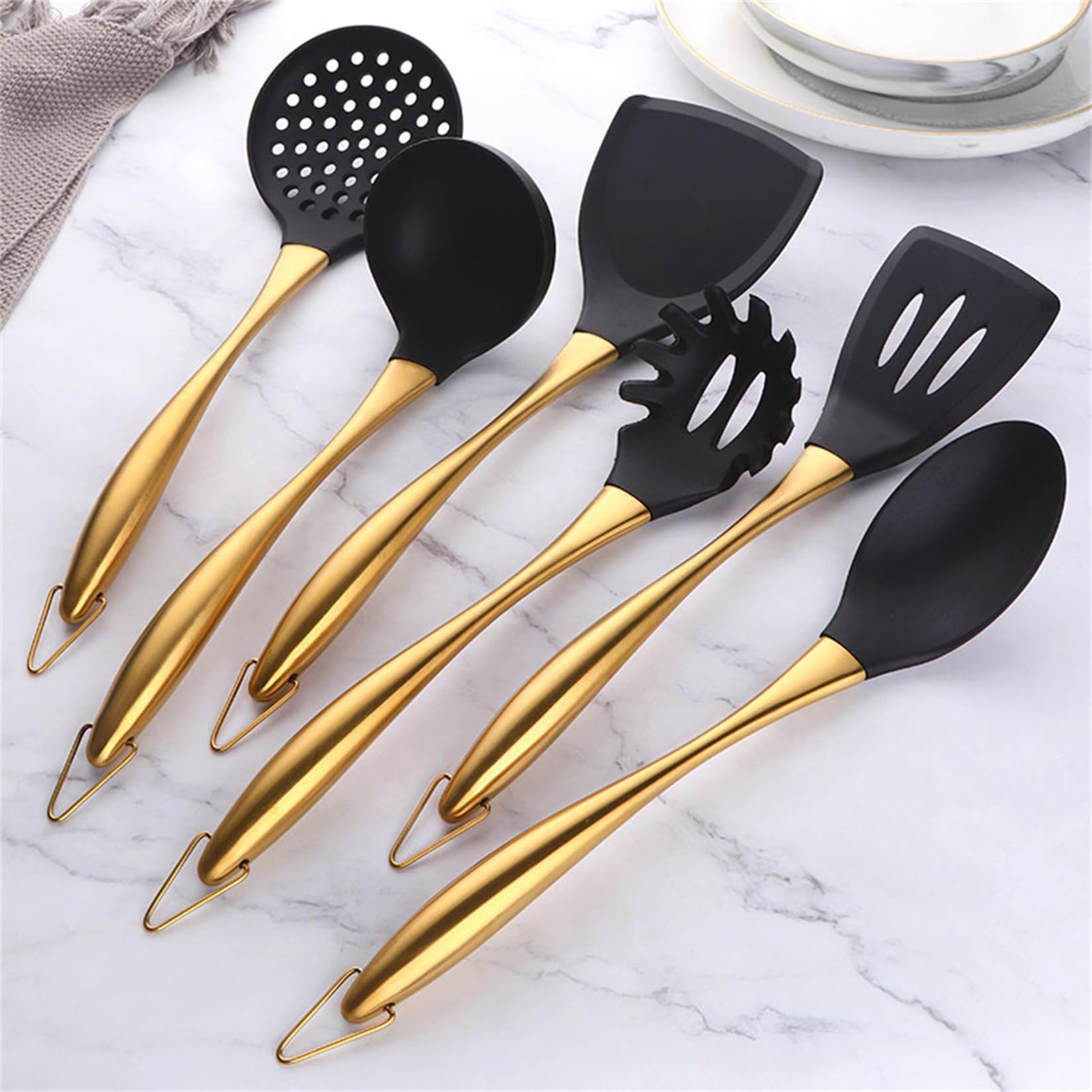 Silicone Kitchen Utensils Set for Cooking, 17pcs Gold Cooking Utensils Set with Rotatable Holder, Heat-Resistant Silicone Spatula Set, Non-Stick Kitchen Tools with Mearing Cups, Turners, Ladle