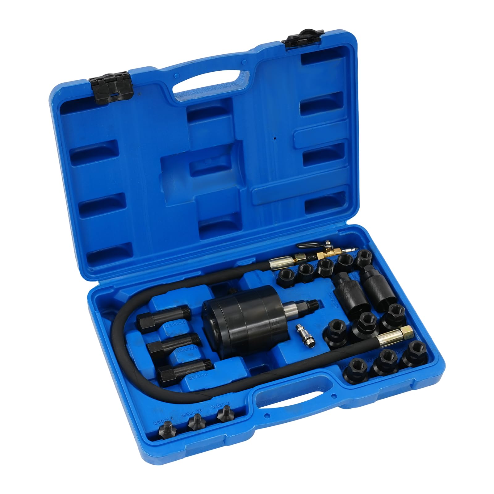 Extractor de inyectores diésel de 23 piezas, extractor de inyectores neumáticos, herramienta extractora de inyectores de acero con 19 adaptadores de diferentes especificaciones (23 piezas)