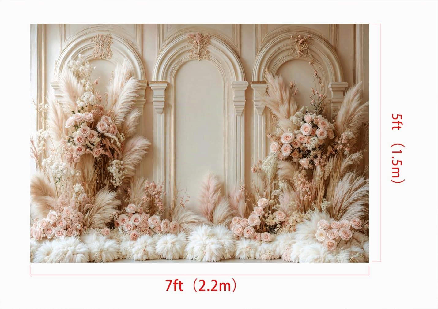 Kate Toile de Fond Boho 2,2x1,5m/7x5ft Rétro Palais Beige Mur Pampas Herbe Bohème Photographie Arrière-Plan Art Floral Mariage Maternité Photocall Anniversaire Décoration Arrière-Plans Studio Photo