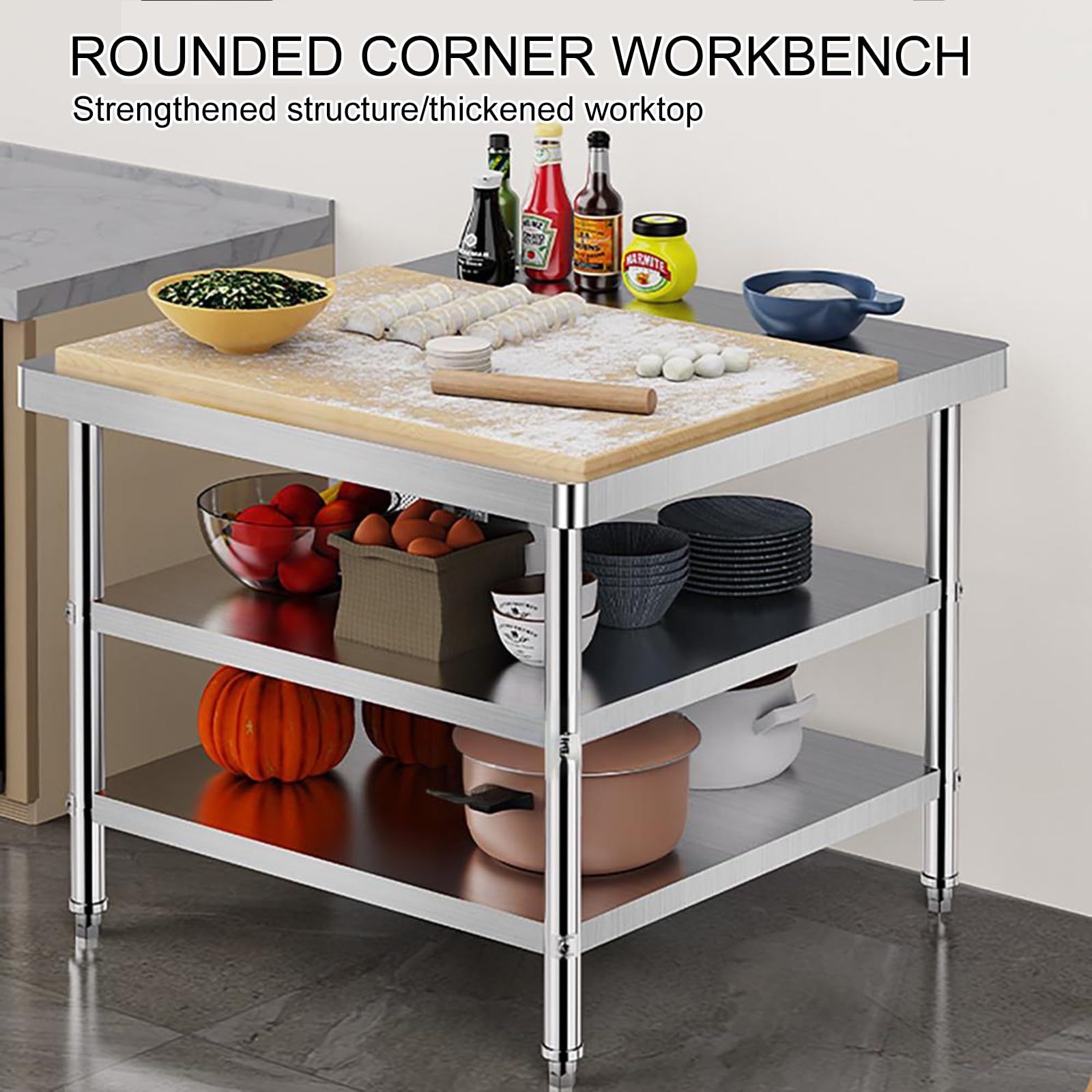 Piano Di Lavoro Da Cucina Commerciale In Acciaio Inox, Tavolo Da Lavoro In Acciaio Inox, Con Piedini Regolabili E Ampio Ripiano Inferiore, Per Cucina, Ristorante(100 * 50cm/39.3 * 19.6")