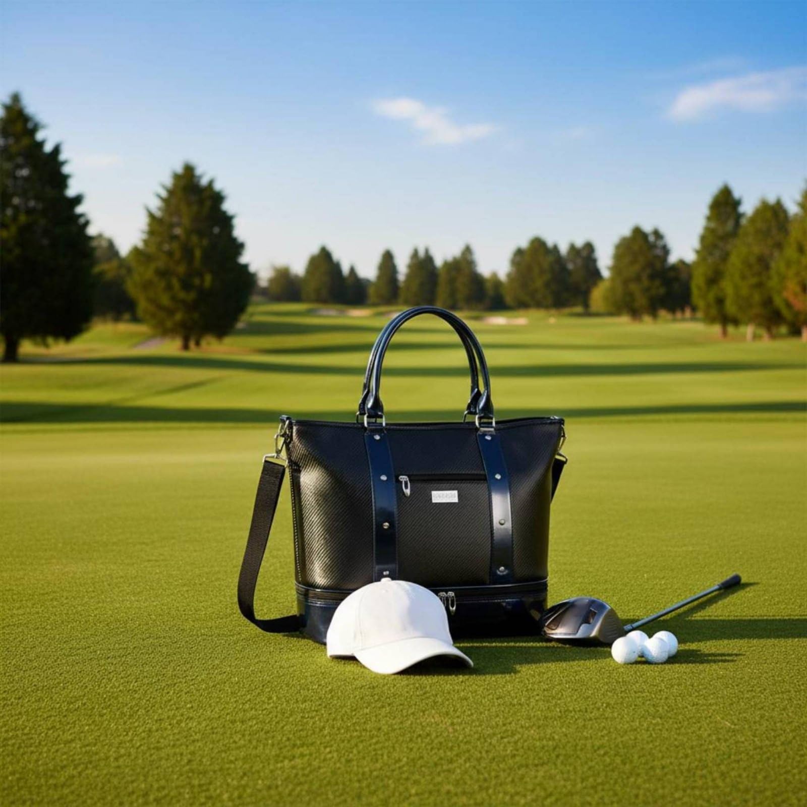 Borsa da Golf Borsa da Viaggio Borsone Sacca Borsa Sportiva con Scomparto Scarpe in Poliestere Impermeabile con Manici E Tracolla Adatta a Campo da, Black