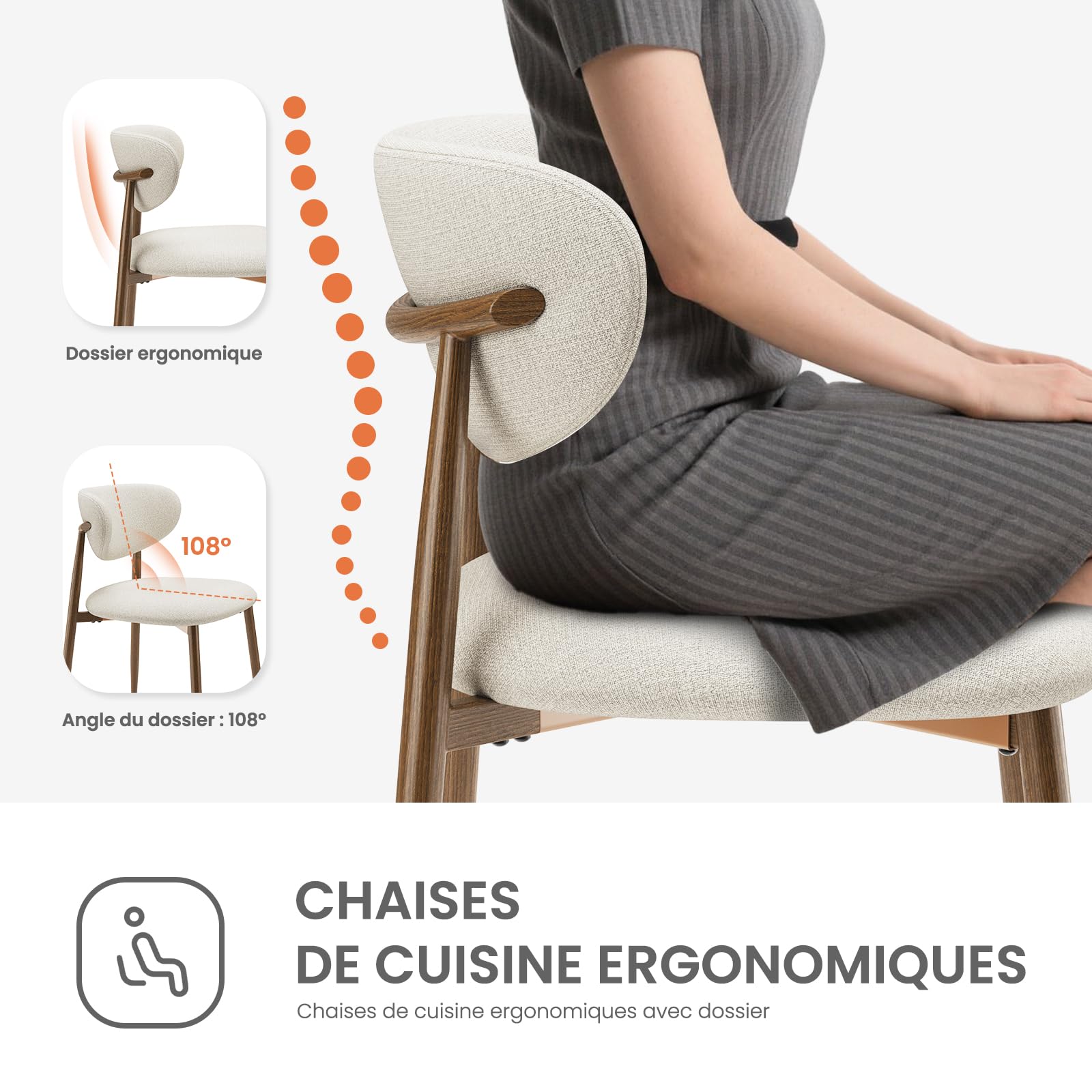 COLAMY Lot de 4 chaises de Cuisine et de Salle à Manger, chaises Modernes rembourrées avec Dossier Fixe, Assise en Tissu et Pieds métalliques, pour Salle à Manger, Cuisine, Restaurant, Couleur Beige