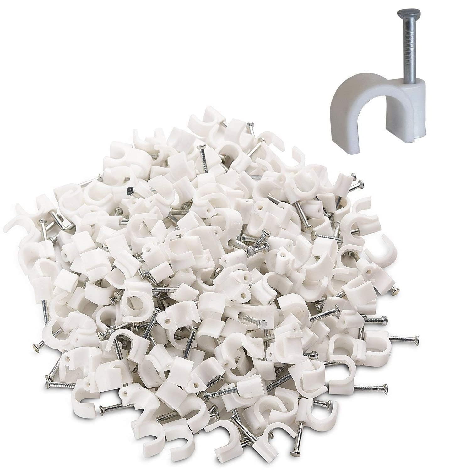 MARK 10mm Cable Clips with Metal Nails – Wire Fastener Clips for Wall Cable Management, Cord Organizer for TV, USB, Ethernet & Power Cables – Round Wire Clamps for Hanging Wires, (Pack of 100)-image-32
