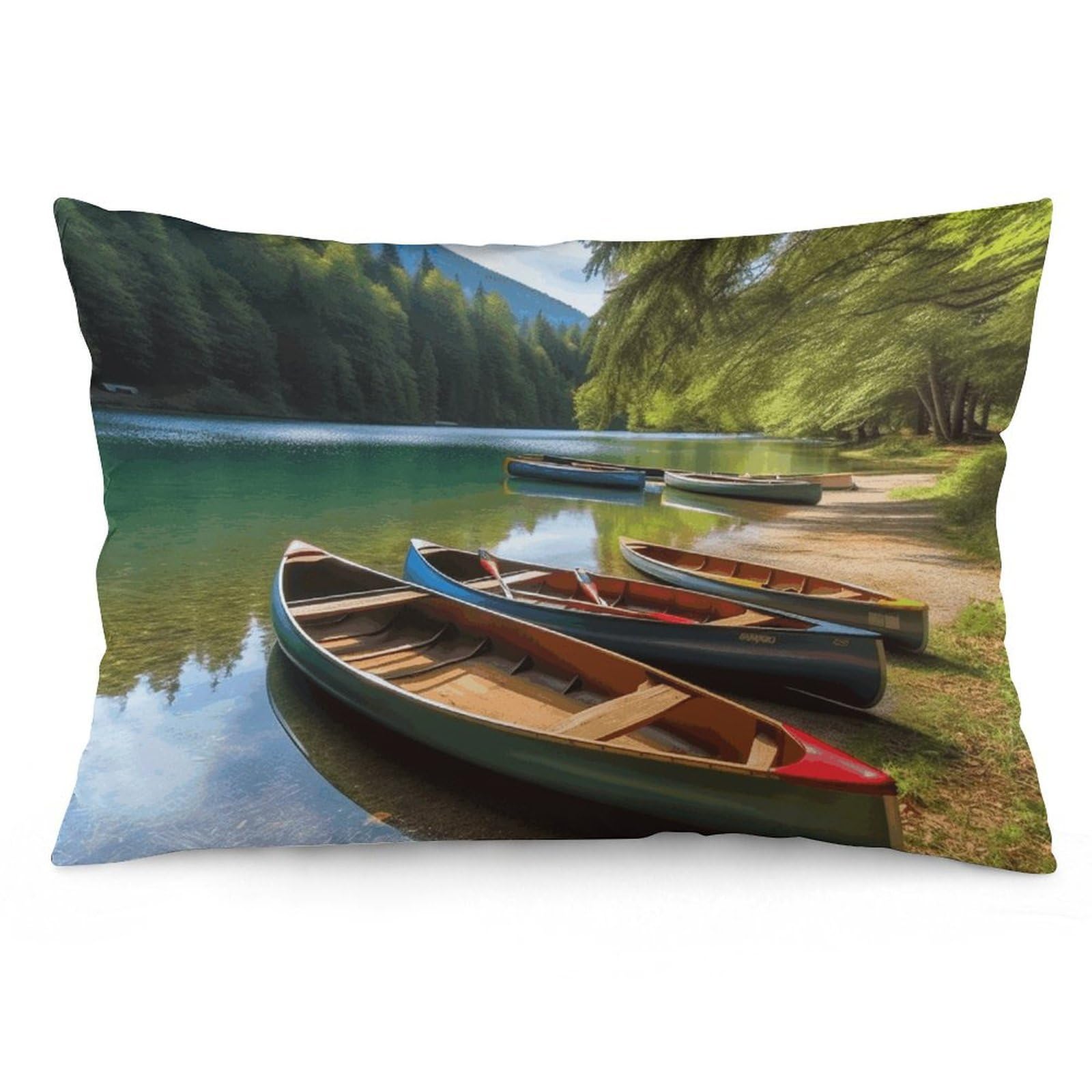 2 Pack Pillow Cases for Hair and Skin, Soft Breathable Pillow Case Covers with Hidden Zipper, Lake with Boats Canoes Park Pillowcase 16 "x24 Pillow Covers for Sleeping Gift
