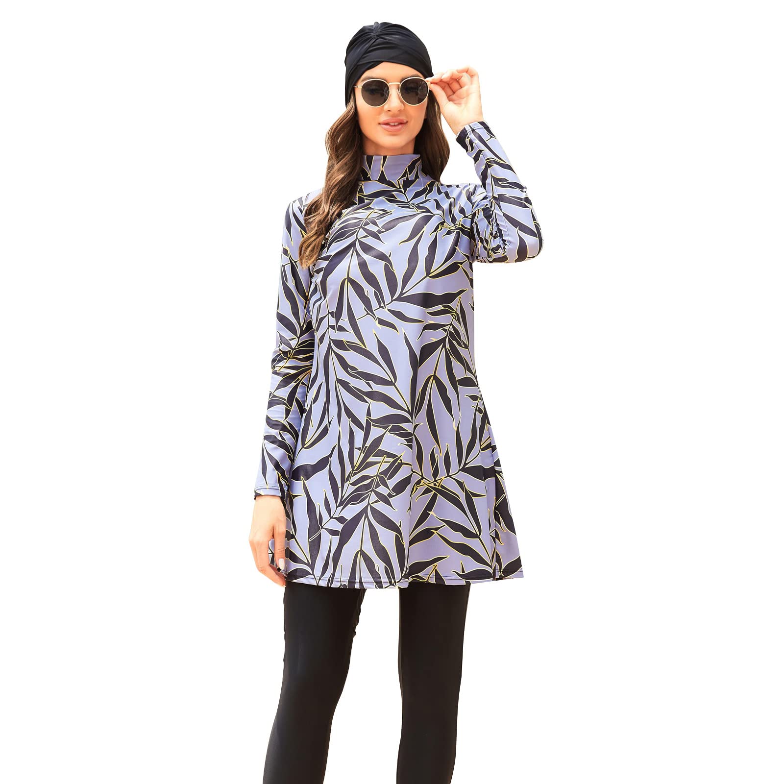 Modest Swimsuit for Women Islamic Long Sleeve Bathing Suit Full Body Muslin Burkini Rash Guard Set with Swim Hijab-image-22