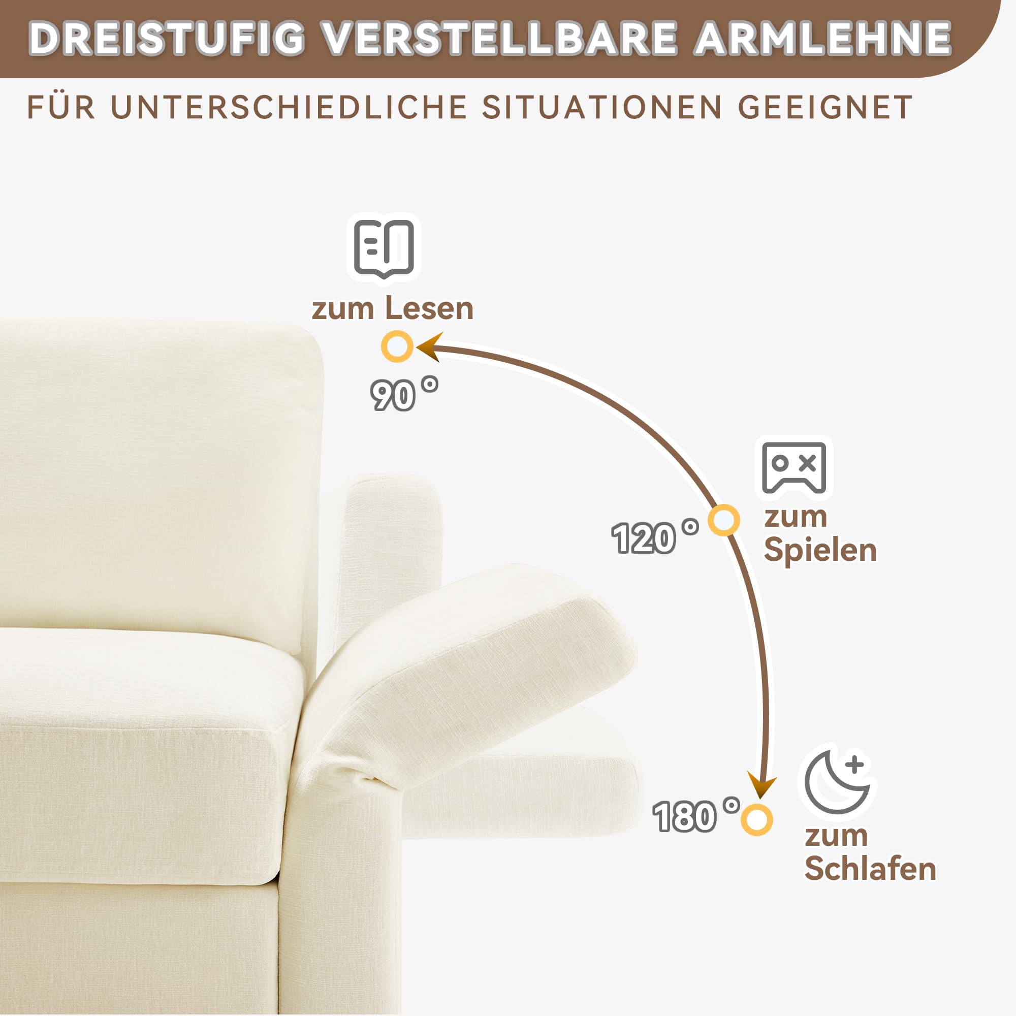 Soweiz Sofá esquinero en forma de L con reposapiés, convertible de 3 plazas, 4 cojines, reposabrazos ajustables, tela de chenilla para salón, oficina o apartamento, 218 x 156,5 x 86 cm, color beige