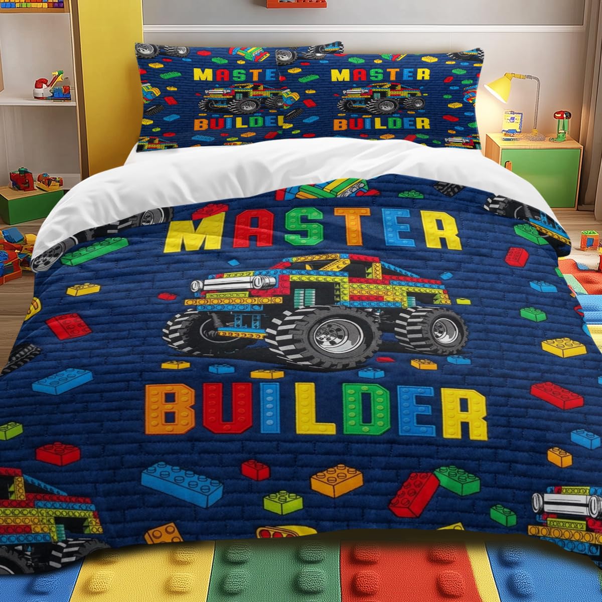BlessLiving Block Duvet Master Builder Monster Truck Duvet Cover Set Single