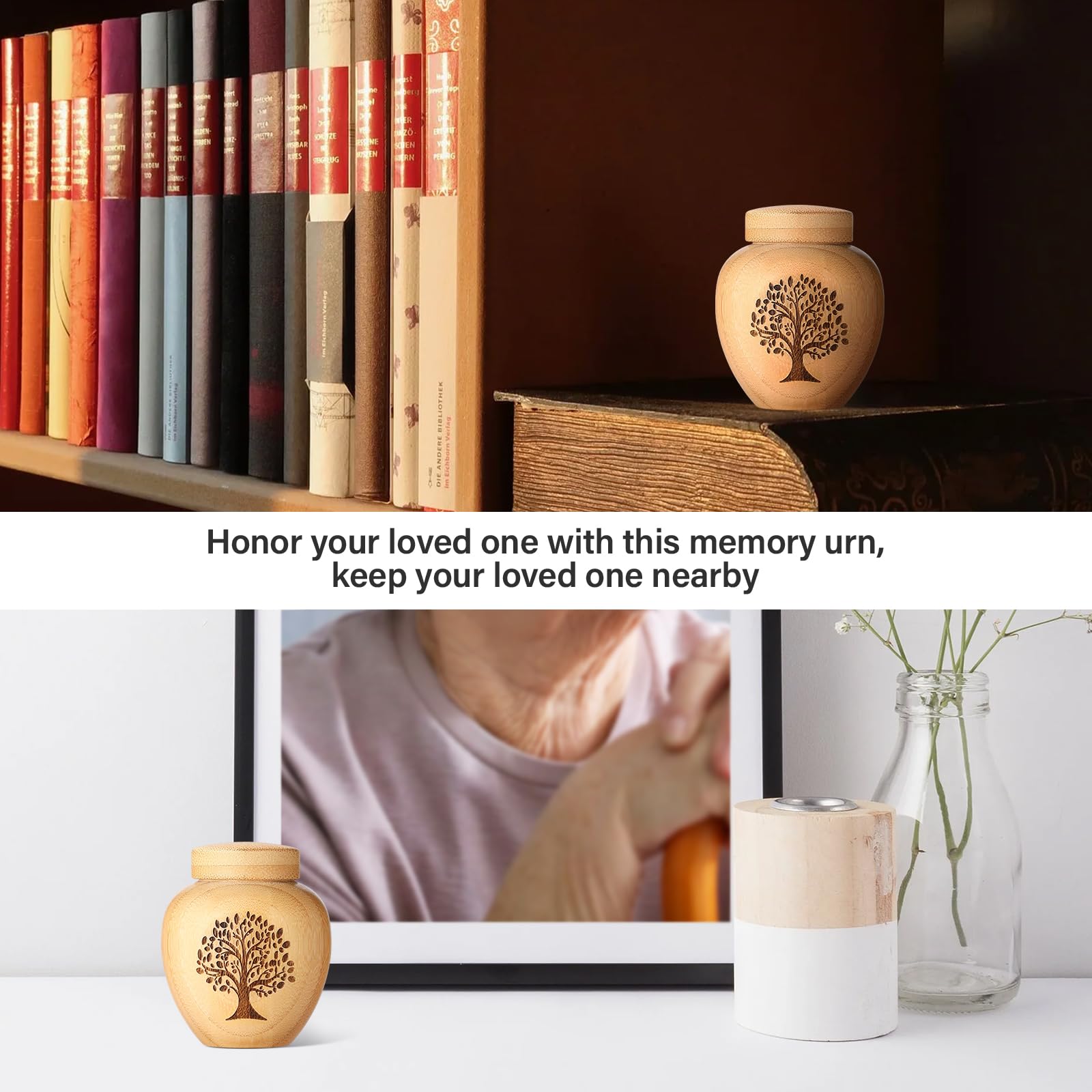 Juego de 4 urnas pequeñas de Recuerdo para Cenizas humanas, Mini urnas para Cenizas Hechas de bambú con patrón de árbol de la Vida Grabado, pequeñas urnas de cremación para Cenizas humanas, Adultos,