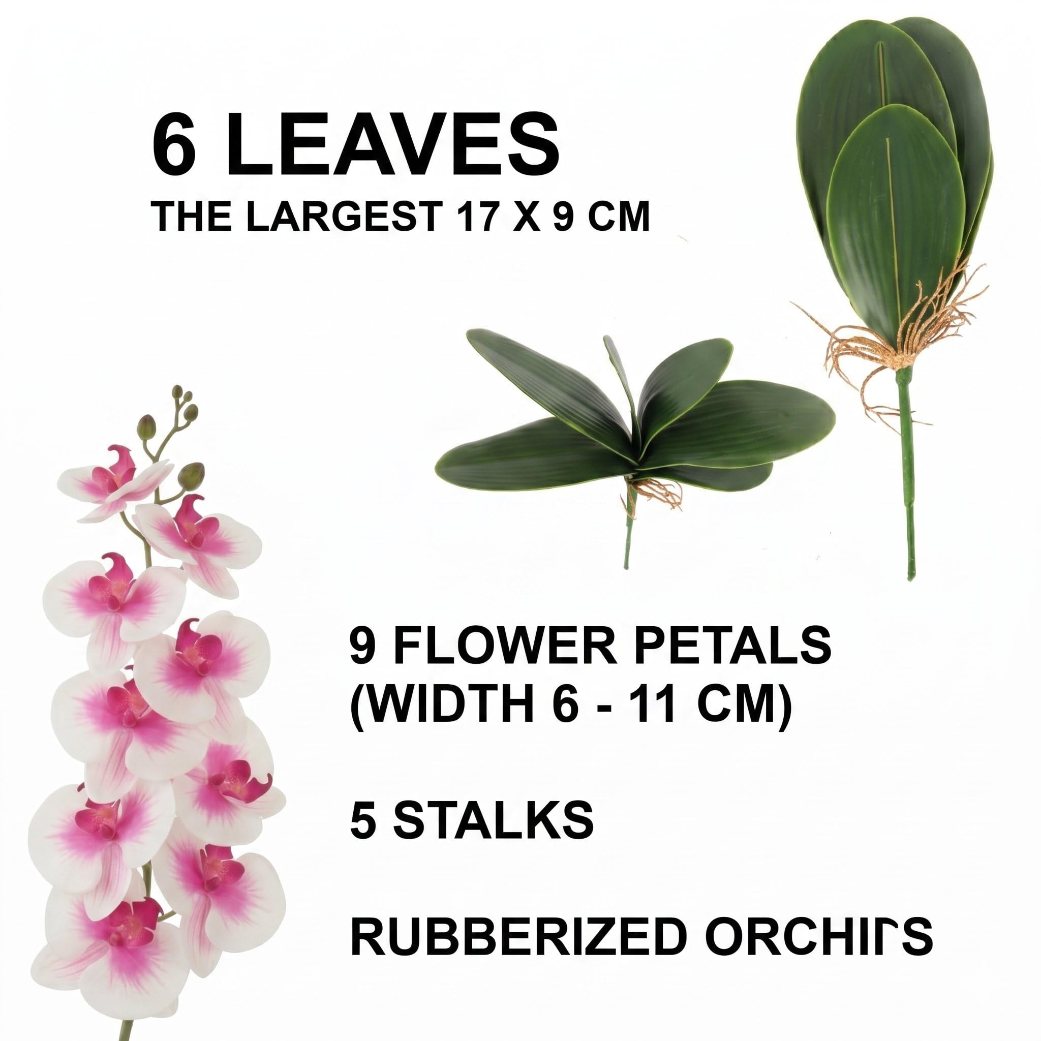 botle Sztuczna orchidea, kremowa kaskada, bukiet kwiatów w doniczce, zielony, wys. 95 cm, gumowane kwiaty, 5 pędów, dekoracja domu, biura, piękna, stylowa