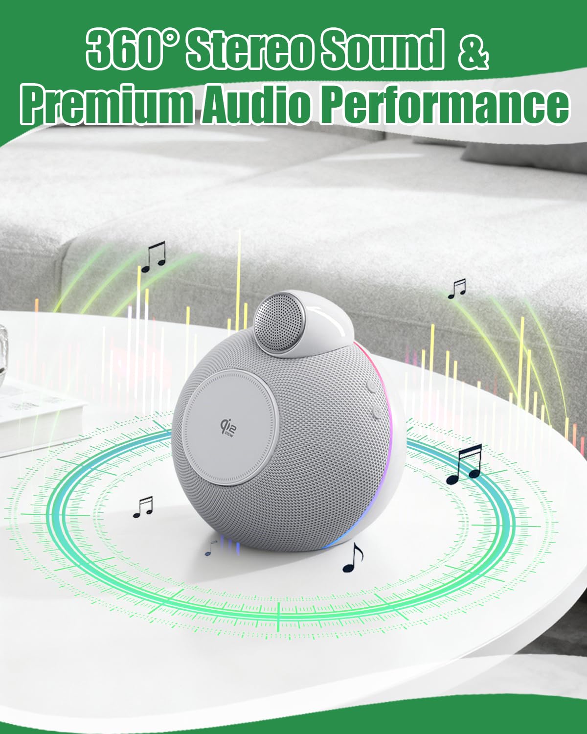 Caricabatterie e supporto 4 in 1, certificato Qi2, 25 W, magnetico, wireless, con altoparlanti Bluetooth Hi-Fi e luci ambientali morbide, compatibile con iPhone 17/16/15, Apple Watch (bianco)