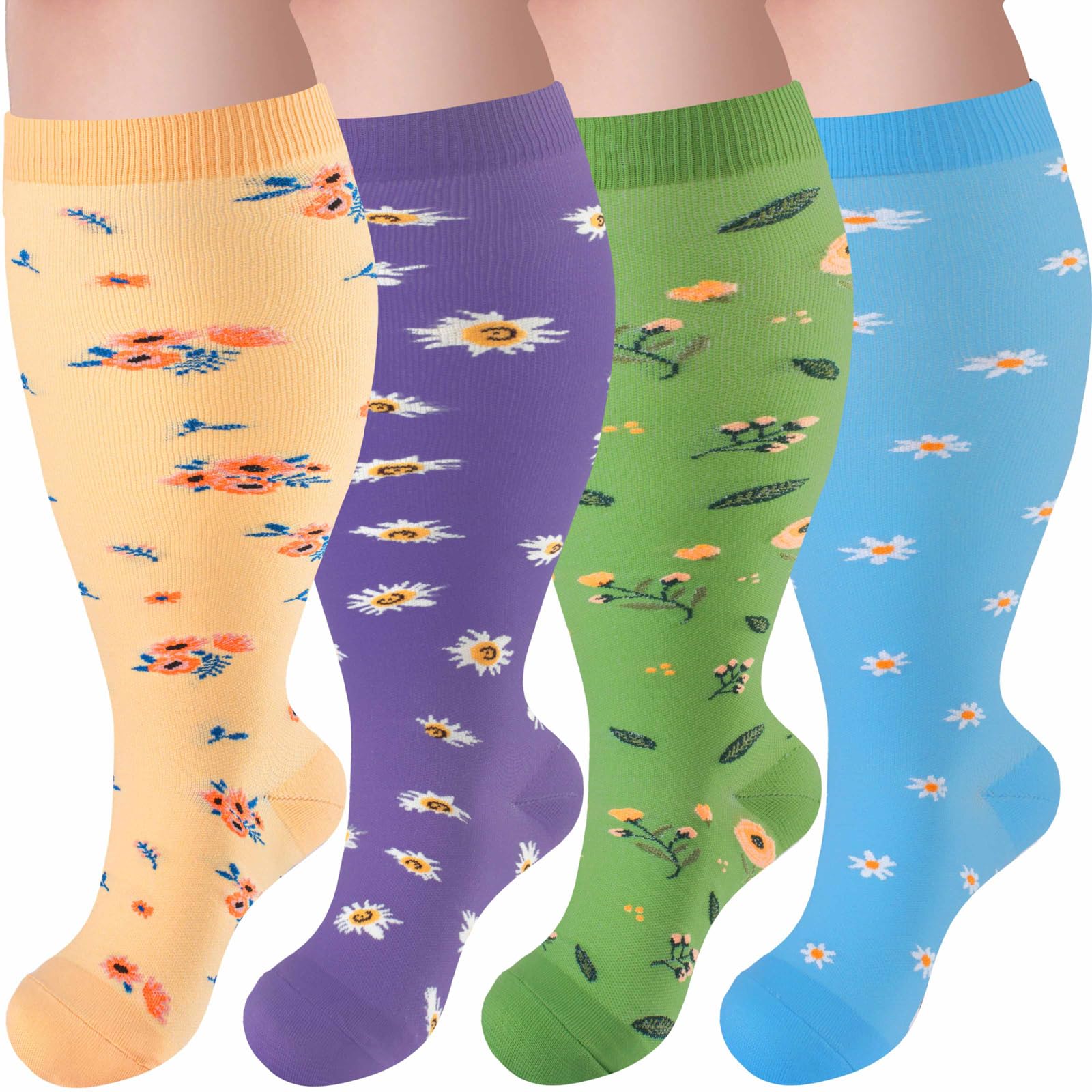 4 Pairs Plus Size Compression Socks,Extra Wide Calf 20-30 mmHg Knee High Compression Socks for Men Women Circulation-image-27