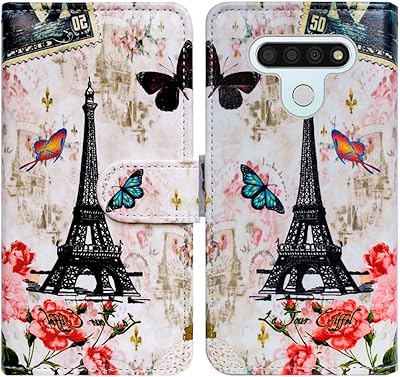 Bcov LG Stylo 6 Case, Paris Tower Butterfly Leather Flip Case Wallet Cover with Card Slot Holder Kickstand for LG Stylo 6