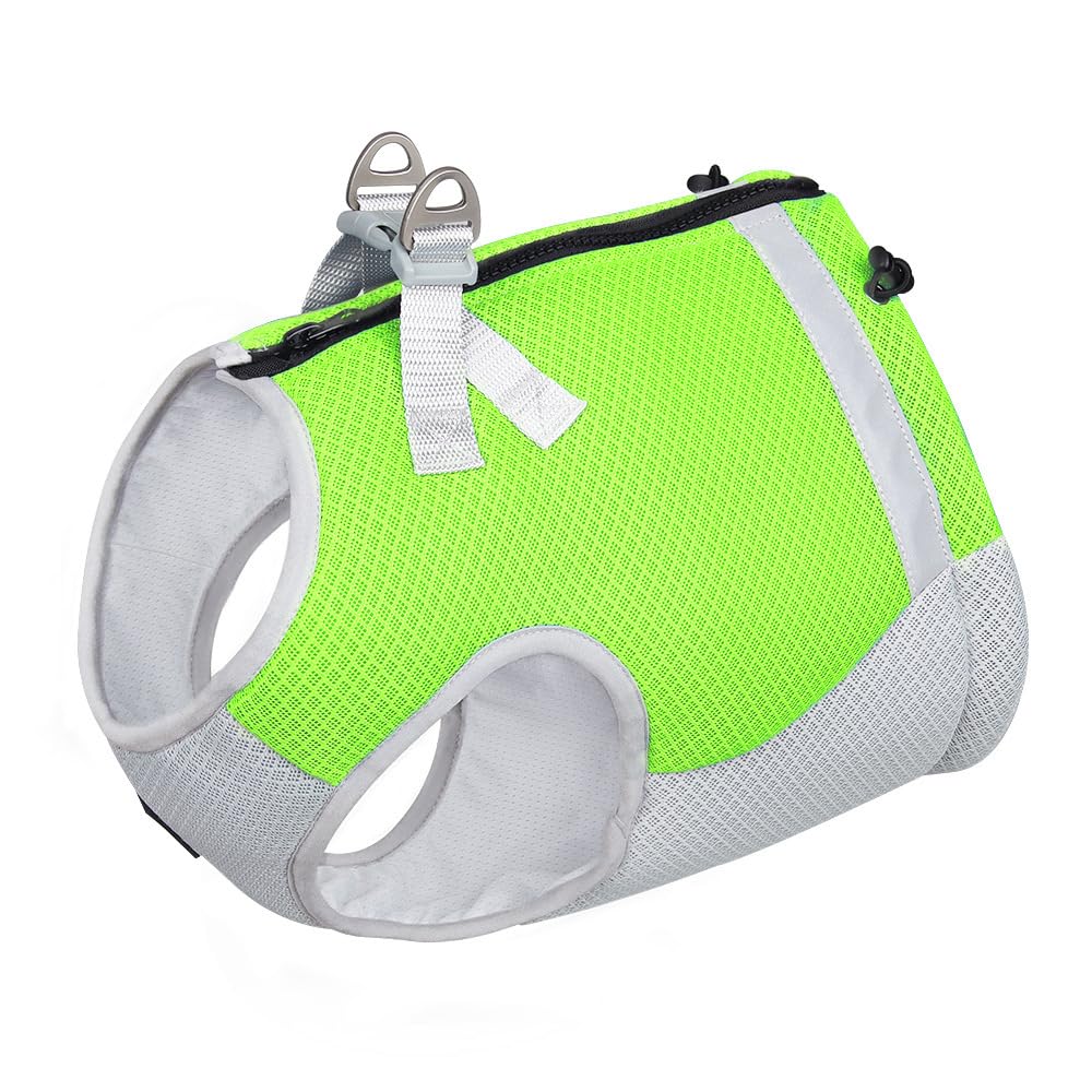 Raha Zone Pet Harness for summers to reduce pet body temperature with reflective stripe with zip, latch and strong traction ring (Green, Medium)