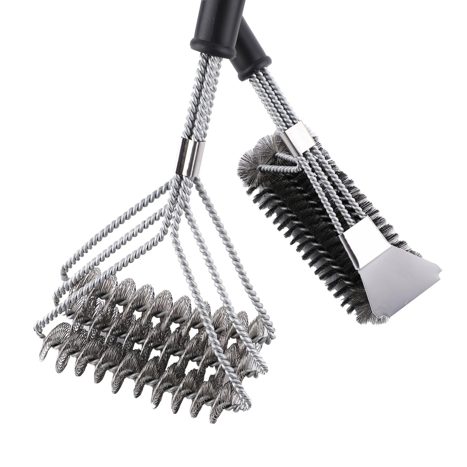 2 Pack BBQ Grill Brush Cleaning Kit, 18 inch BBQ Cleaner Accessories, Stainless Steel Barbeque Brush Scraper with Long Heat-Safe Handle - Universal Barbecue Cleaner for Heavy Duty Cleaning