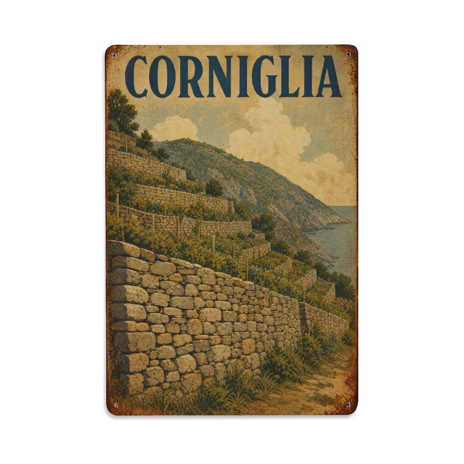 Metal Tin Sign Corniglia Vintage Travel Italy