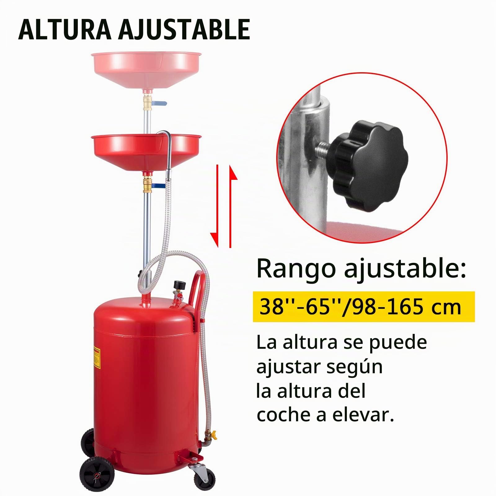 VEVOR Tanque de Drenaje de Aceite Usado 80 L Contenedor de Drenaje de Aceite portátil Drenaje Suave de Transferencia de Combustible Altura de Embudo Ajustable con Rueda para fácil extracción de Aceite