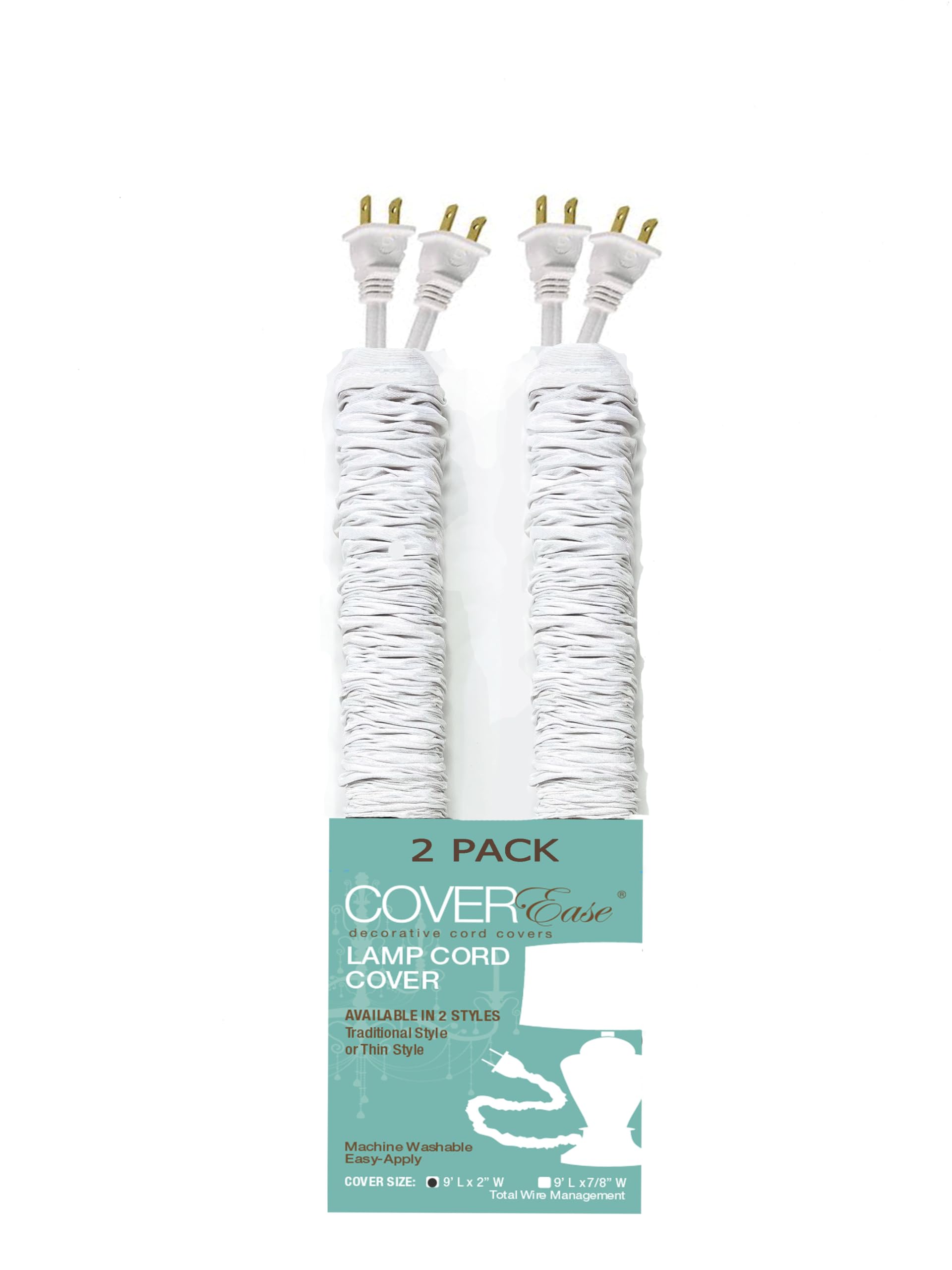 White/Snow COVEREase Cord Cover 9 ft Faux Silk Fabric Lamp Cord Cover - Cable Sleeve, Wire Cover, Cord Hider for Cable Management for Electrical Lighting Fixtures (2 Pack)
