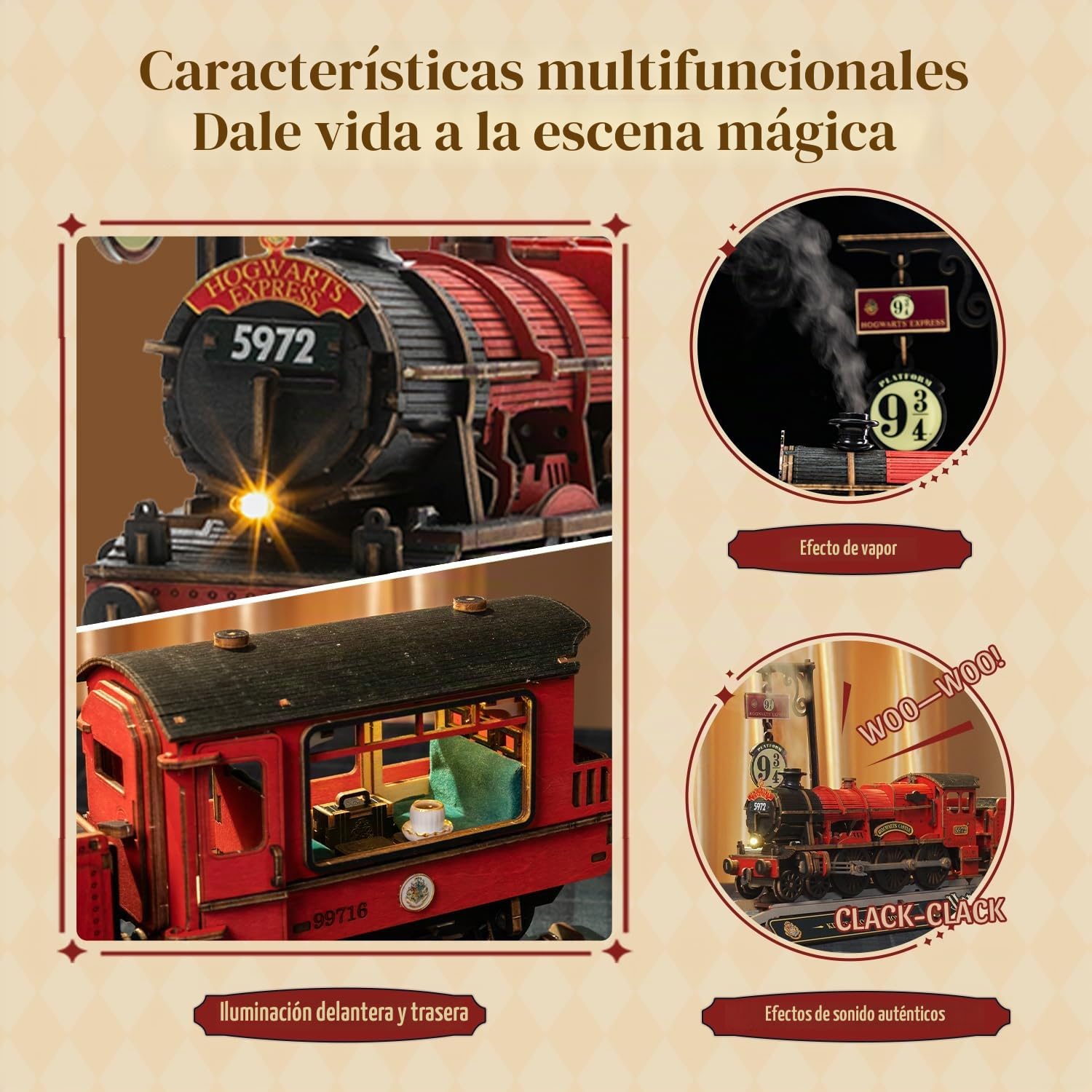 PUREMIND Harry Potter Hogwarts Express, Puzzle 3D Madera, Tren con peana 9¾