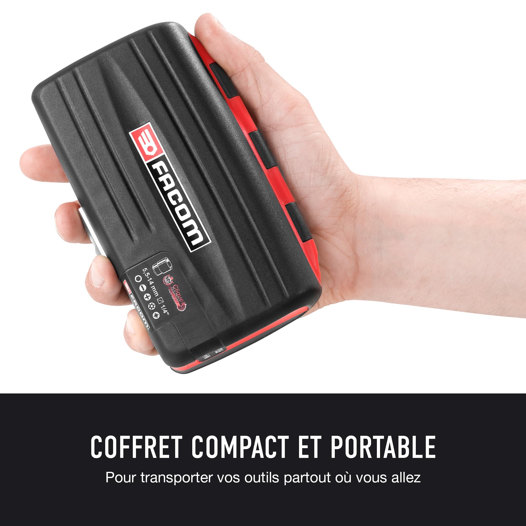 FACOM - Coffret compact de serrage et vissage NANO, 38 pièces, Set de douilles 6 Pans 1/4" avec Cliquet à manche rotatif, R.360NANOPB
