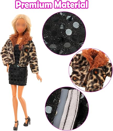 Miniatura 5 de ENOCHT 5 juegos de ropa de muñeca incluye chaquetas, ropa casual, tops y pantalones, 2 gafas, 5 tenis, 5 zapatos para muñecas de 11.5 pulgadas, ropa