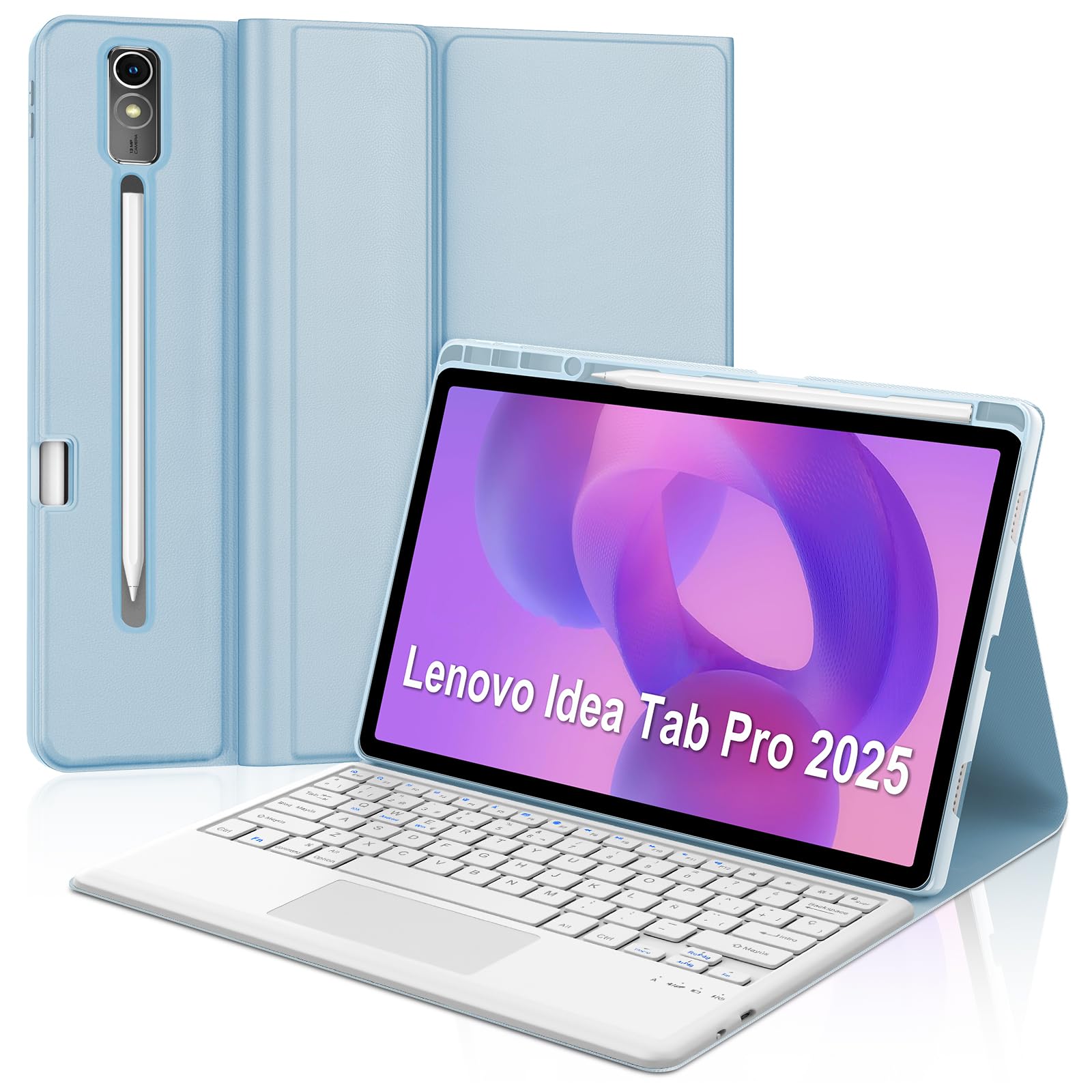 FOGARI Teclado con Touchpad para Lenovo Idea Tab Pro 12.7" 2025, Español Ñ Teclado Magnético Desmontable Bluetooth con Trackpad para Tablet Lenovo Idea Tab Pro 12.7", Azul Claro