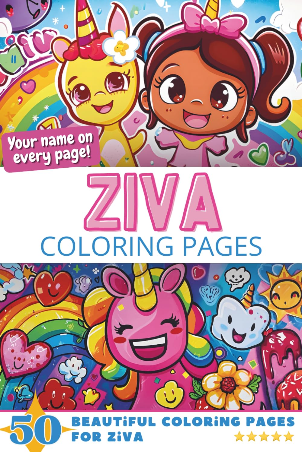 Ziva Coloring Pages: Wow-Effect! Your name on every page - Ziva coloring book - 6x9" - 50x Ziva coloring page - Fantastic Gift