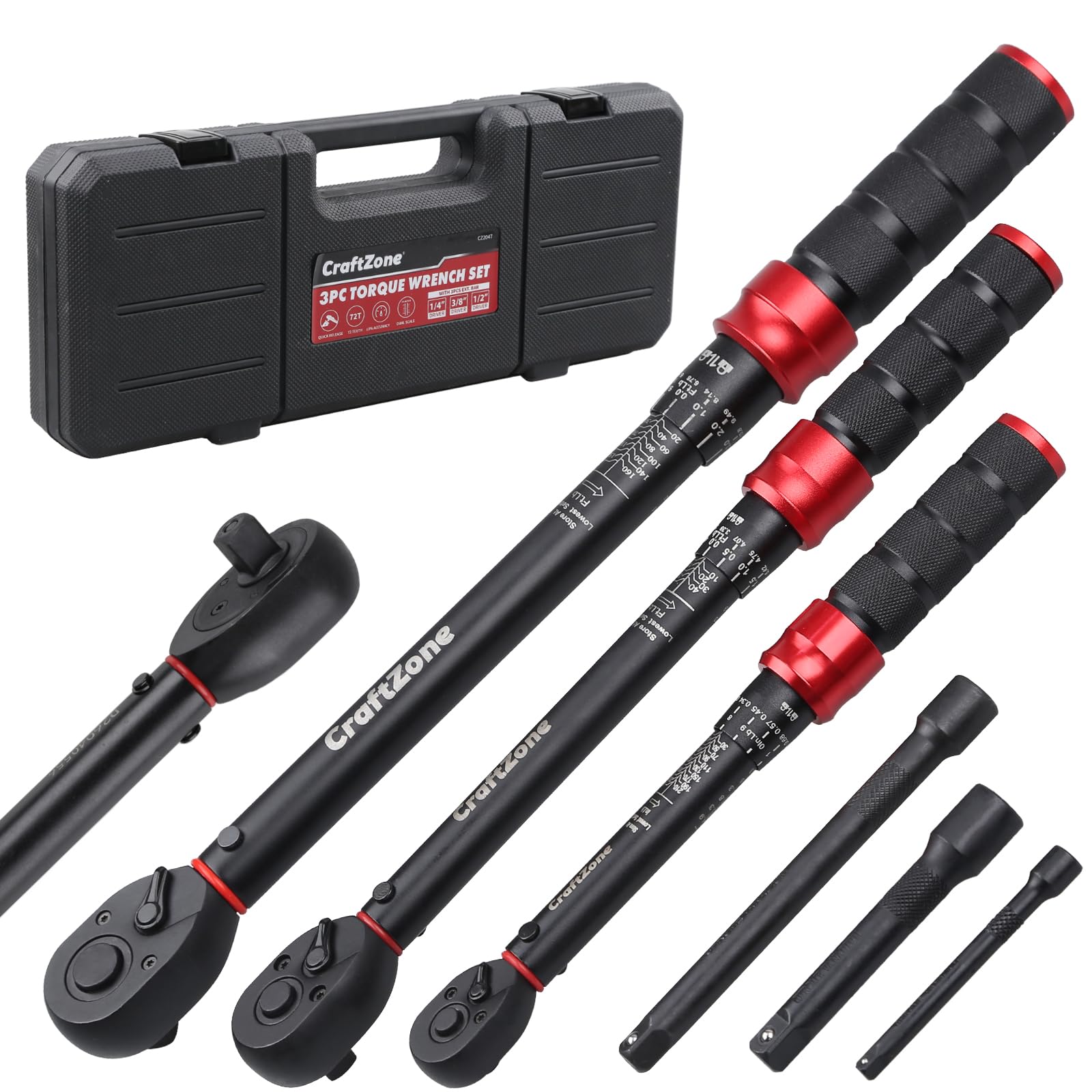 3-Piece Torque Wrench Set, 1/4, 3/8 and 1/2-Inch Drive