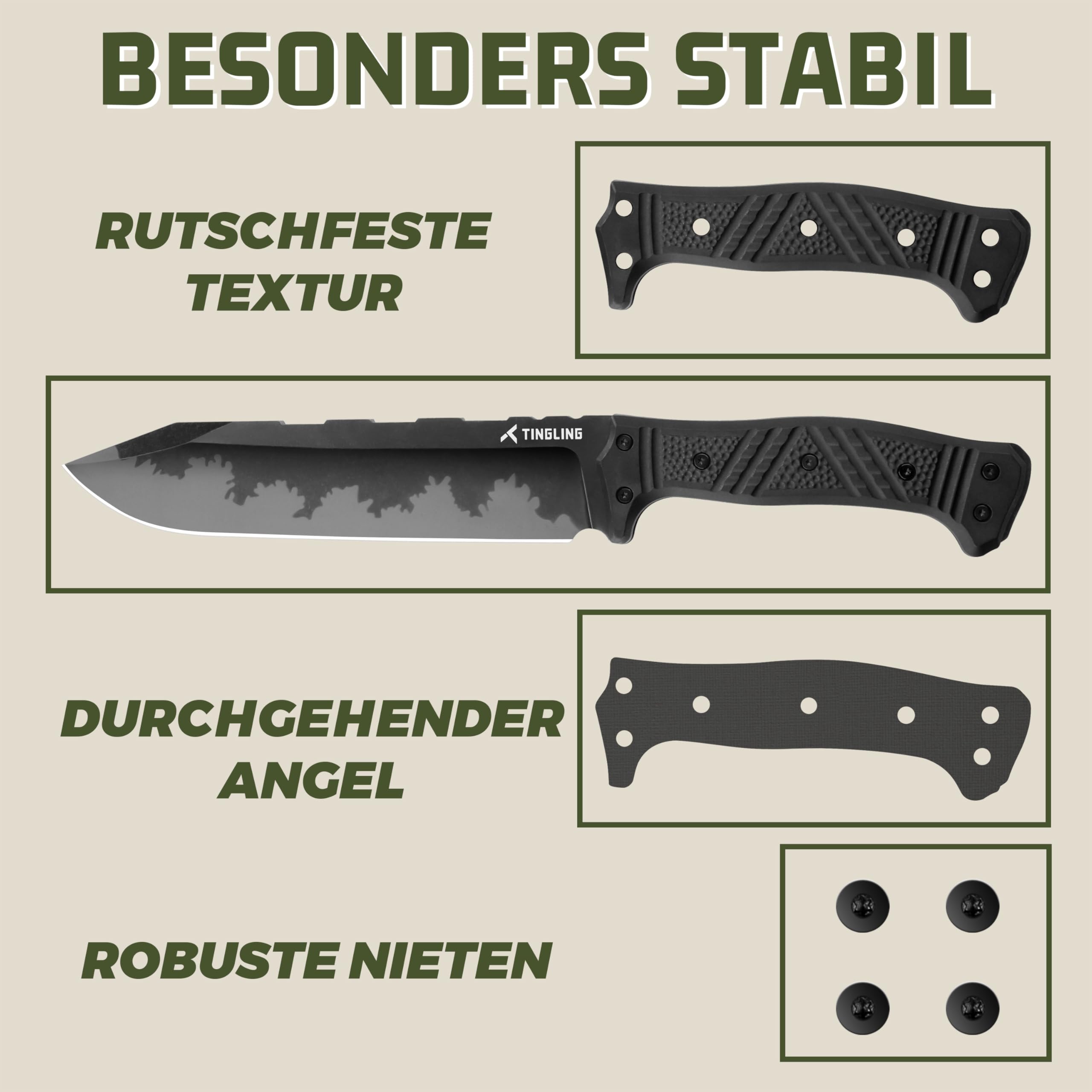 Machete Scharf Echt Buschmesser: Groß Macheten Garten Feststehende Klinge, Survival Messer Bushcraft Überlebensmesser, Schwarz Griff