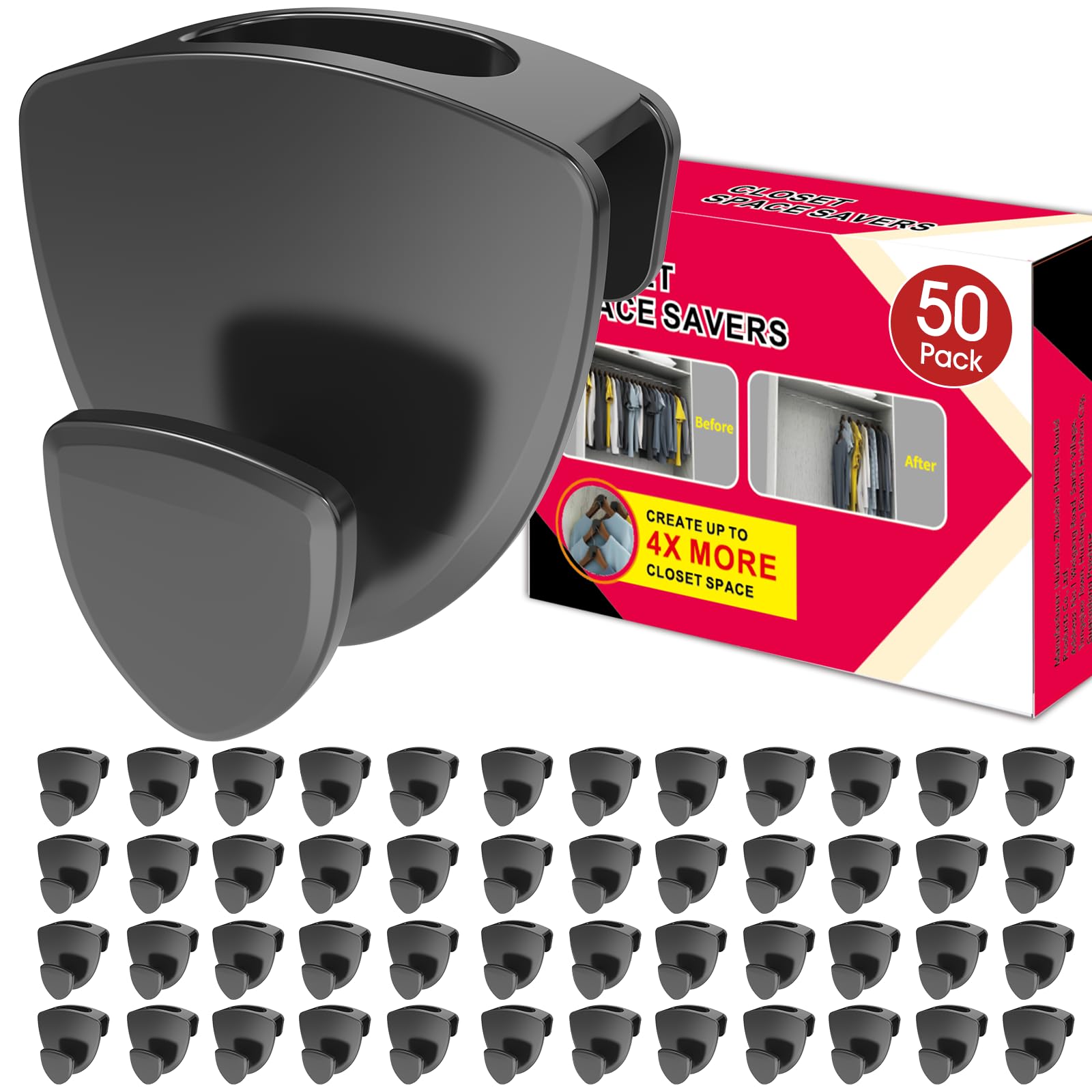 Kleiderbügel Platzsparend 50 Stück - Schwerlast Organizer bis 20KG | Stabile platzsparende Kleiderbügel zur Kleider-Aufbewahrung | Schwarz