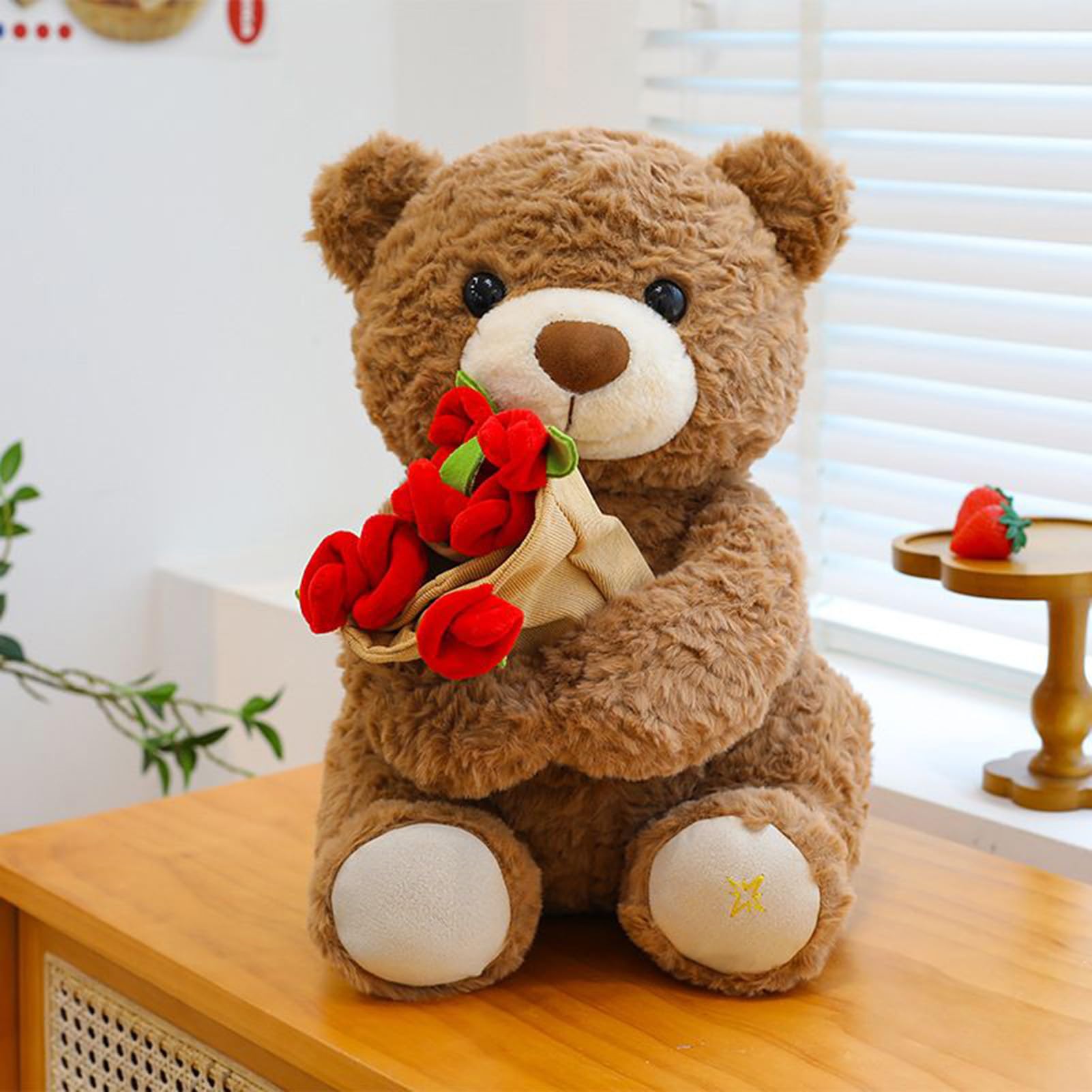 Orsacchiotto Peluche Bambola Morbida E Coccolosa Che Tiene Un Bouquet Di