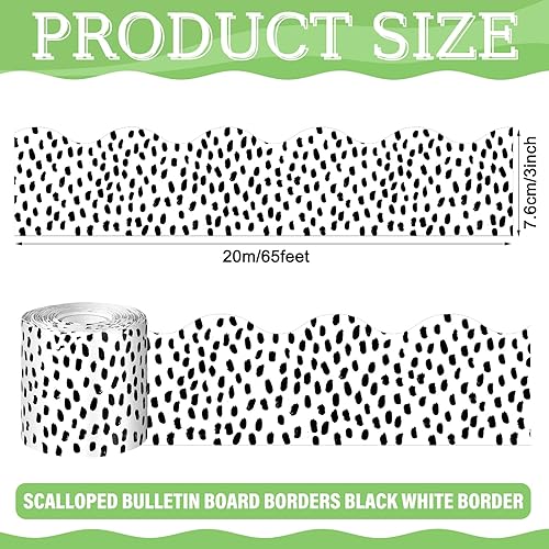 Vista 22 de Zonon 65 Feet Bulletin Board Borders Black and White Polka Dots Striped Grid Borders Decorative Straight Scalloped Wavy Rolled Trim Classroom Back