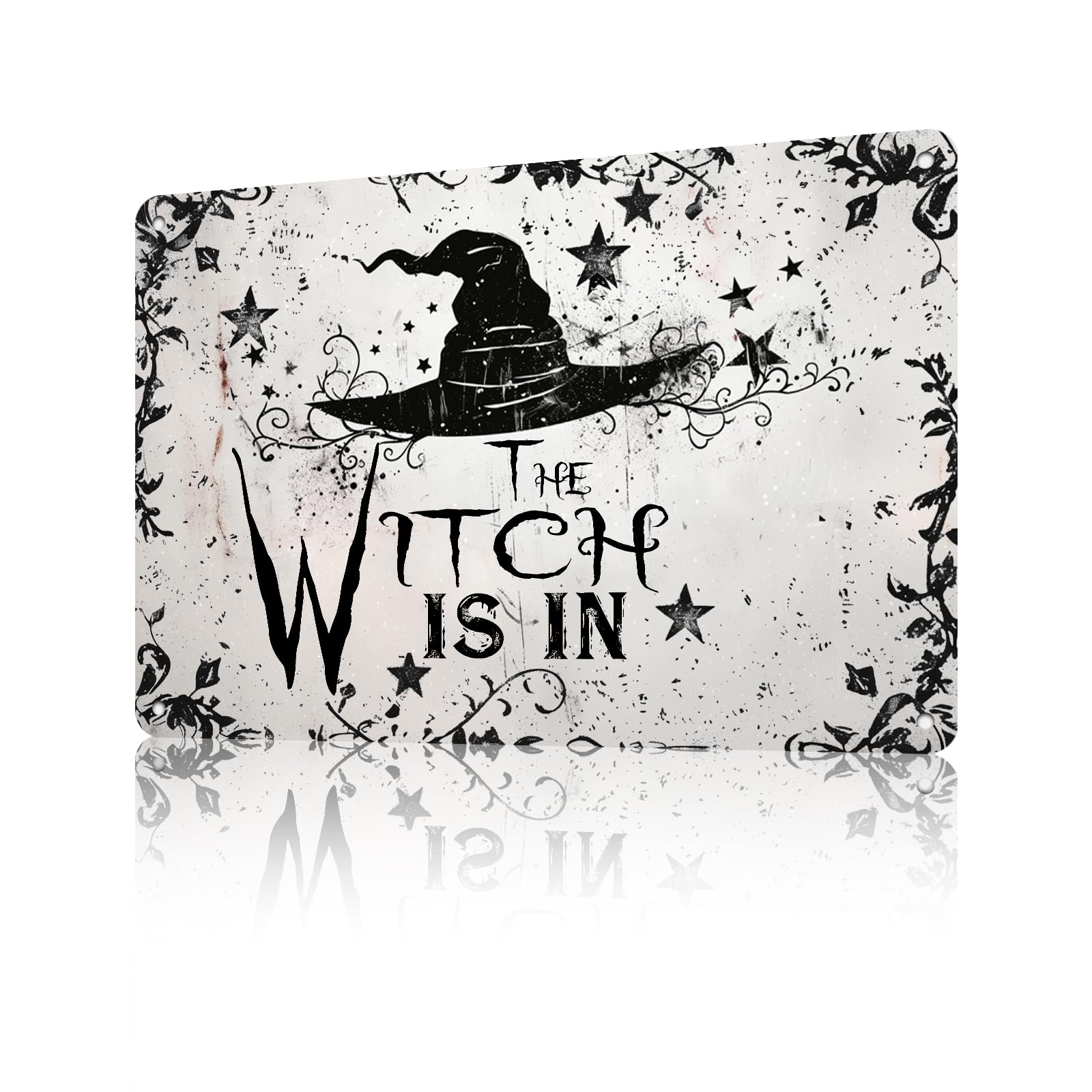 Anceky Vintage Tin Sign Witch Hat Halloween The Witch Is In Metal Tin Sign Funny Wall Decor for Home Farmhouse Yard Cafe Plub 12×8 Inch