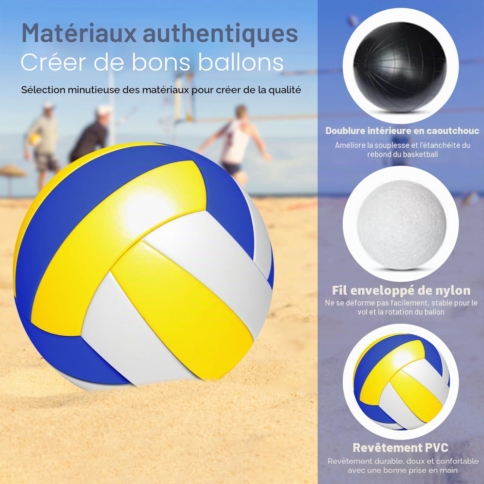 Ballon de Volley-Ball de Plage Étanche: Doux Au Toucher, Sport Intérieur Et Extérieur, Taille Officielle 5 pour Le Jardin Et La Plage