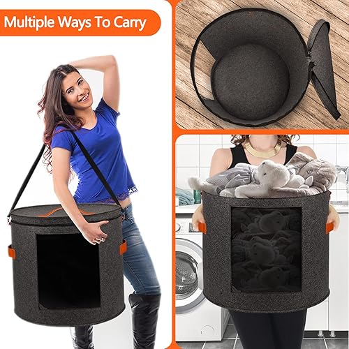 Miniatura 4 de Oversized Hat Storage Box for Women & Men19" D x 17" H Cowboy Hat Boxes with 1 Wood Hook Felt travel Round Hat Organizer Box with Dustproof Lid
