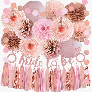 Pink Bachelorette Party Decorations Rose Gold Bride to Be Light Pink Rose Gold Bridal Shower Decorations Dusty Rose Pom Poms Peach Fans Lanterns with Tassel Garland Bride to Be Banner for Wedding