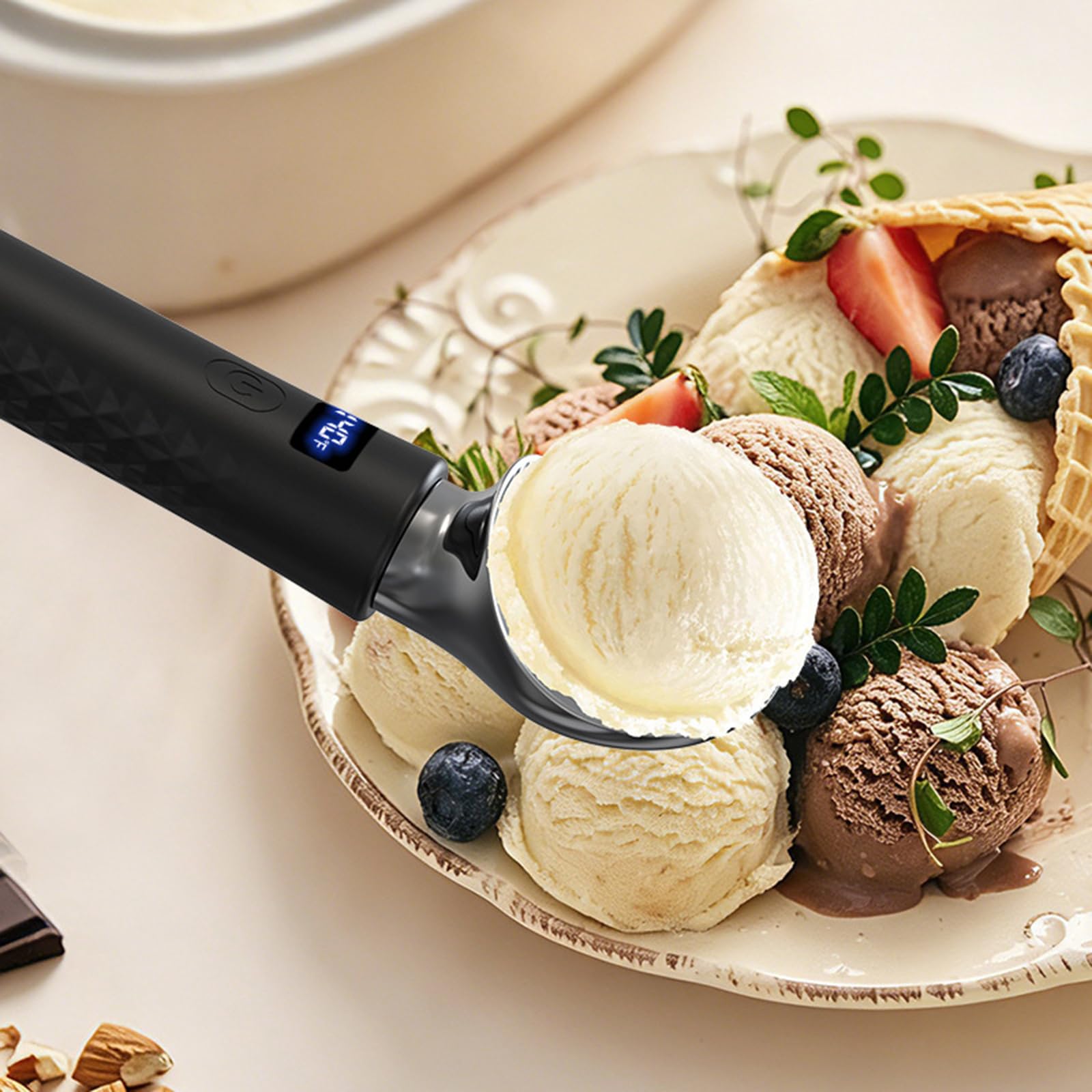PANGBOER Cuillère à Glace chauffante électrique avec poignée en Silicone antidérapante, cuillères imperméables Rechargeables pour friandises glacées dures, cuillère Rechargeable