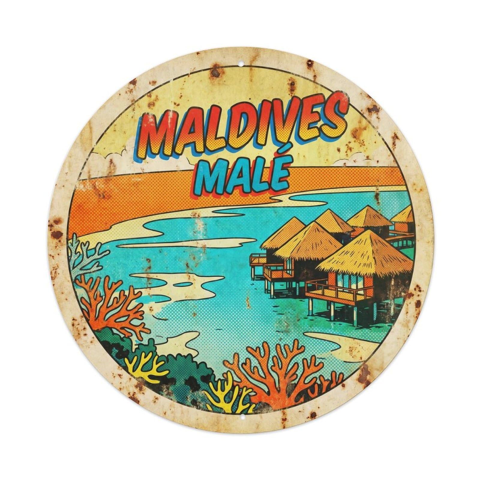 Maldives Male Beach Destination Bold Color Metal Tin Sign