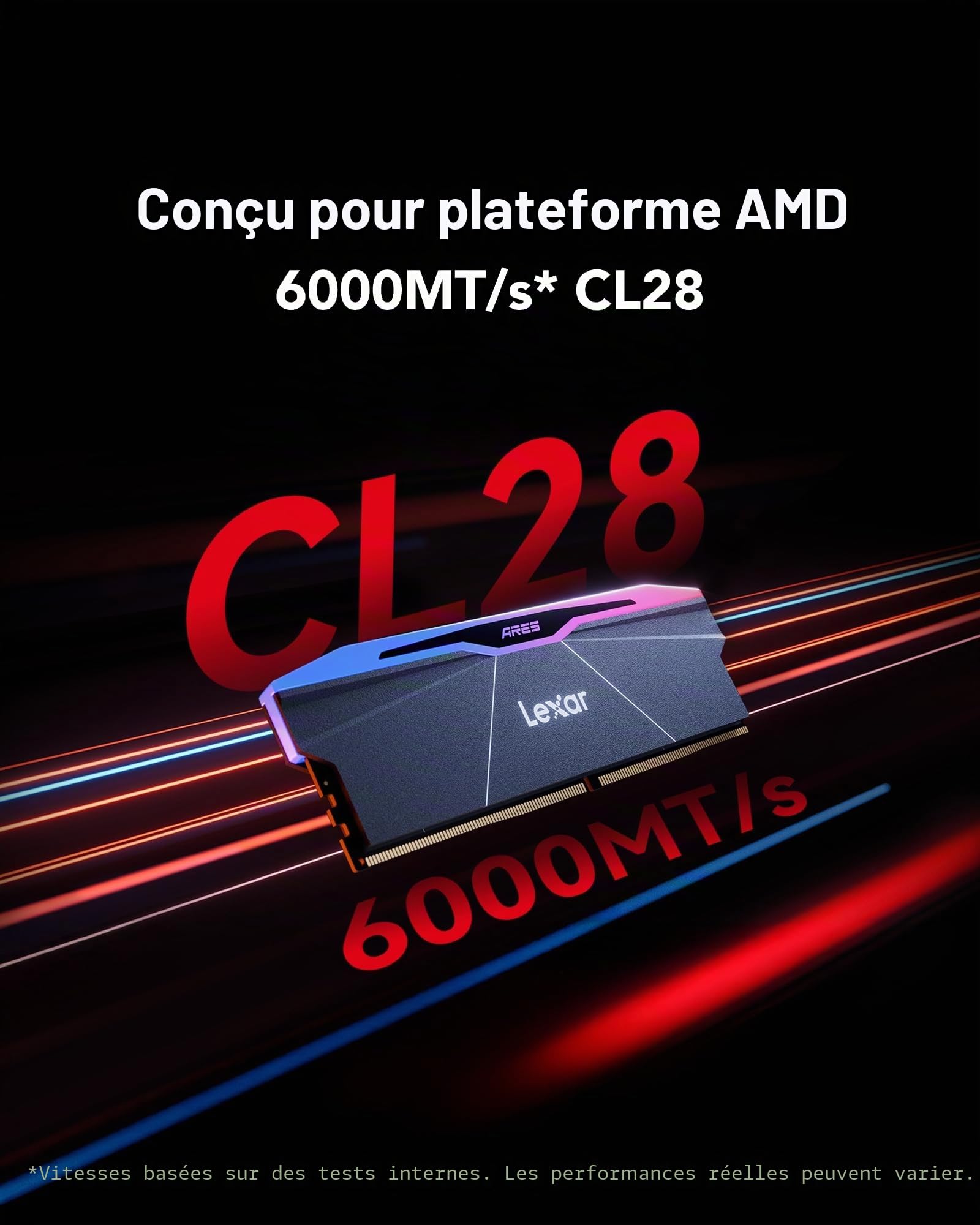 Lexar RGB DDR5 RAM 32Go Kit (2x16Go) 288-Pin, 6000MHz CL28 | UDIMM mémoire haute performance pour PC de jeu, compatible AMD EXPO, AI, DRAM Empowered by SK hynix, CL28-36-36-68, 1,4V