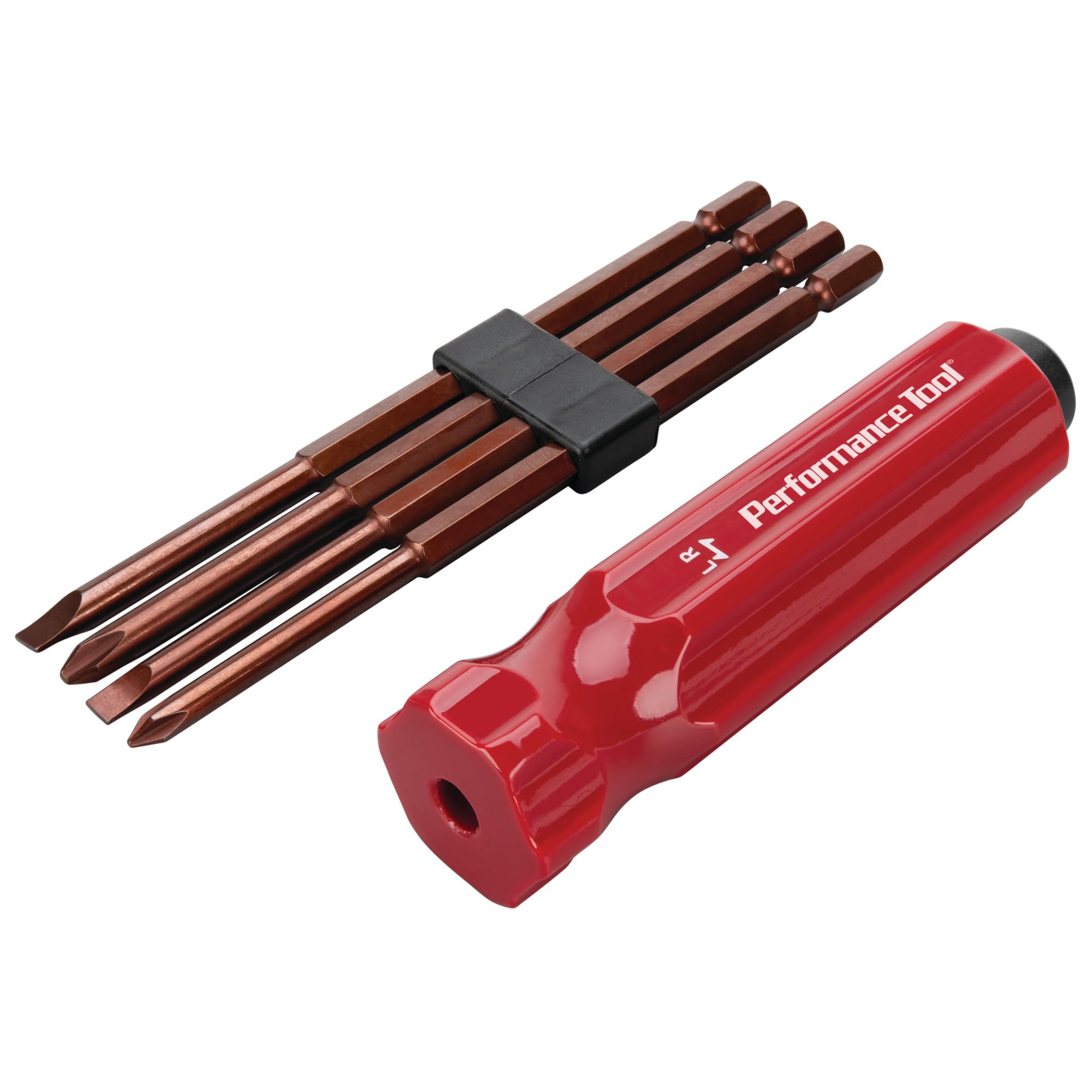 Performance Tool W2505 - Kit di 5 cacciaviti a martello, punte Phillips e a taglio, in acciaio S2, reversibile, colore: rosso