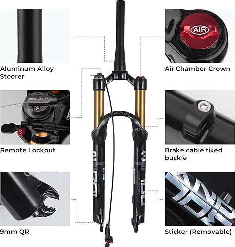 Miniatura 9 de Horquilla de suspensión de aleación de magnesio para bicicleta de montaña de Bosy, 2627.529 pulgadas, dirección cónica y horquilla delantera recta