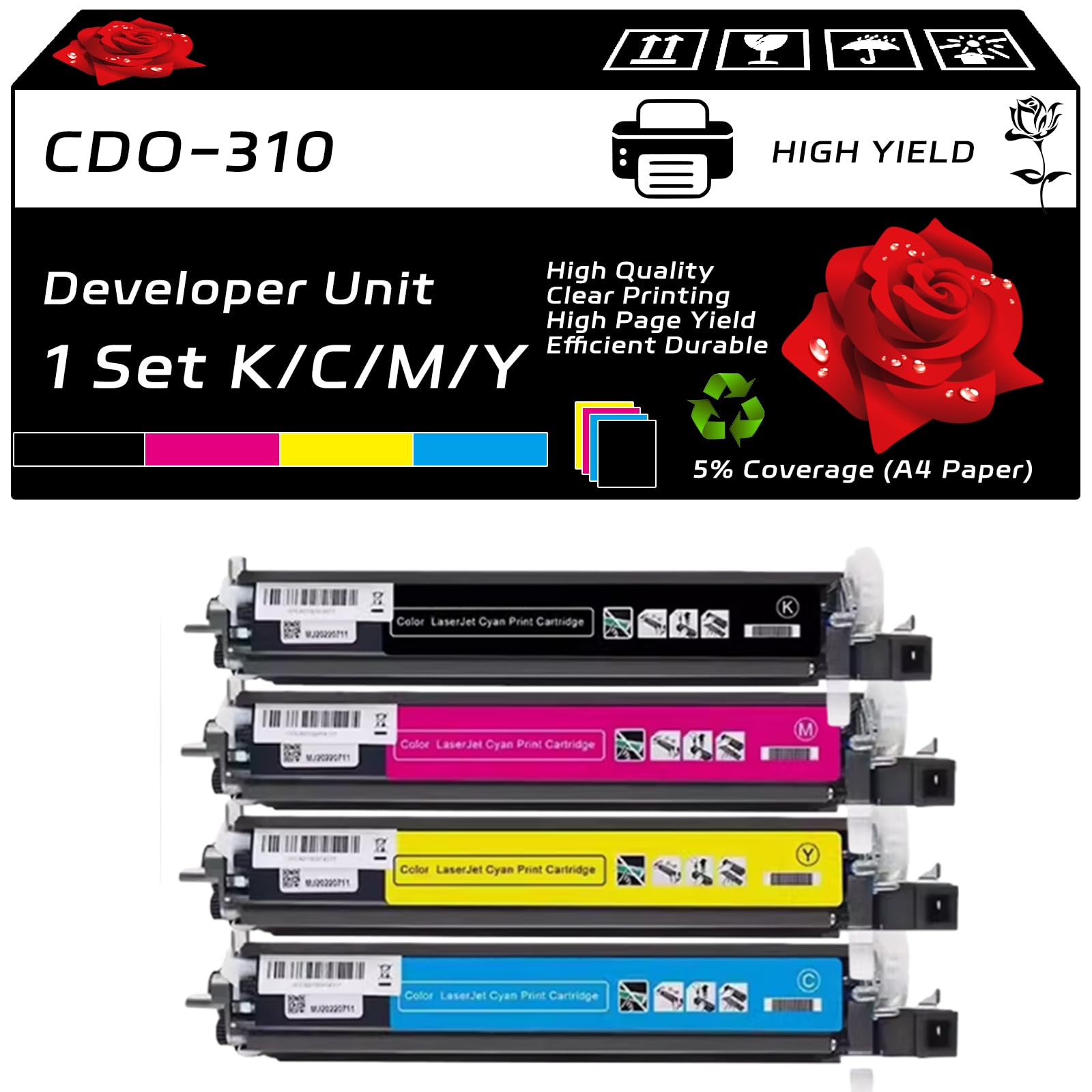 CDO-310 Developer Unit Compatible for Pantum CM7107DN CP2507DN Plus Printers, with Chip, High Yield 225000 Pages, Clear Printing (4-Pack BK/C/M/Y)